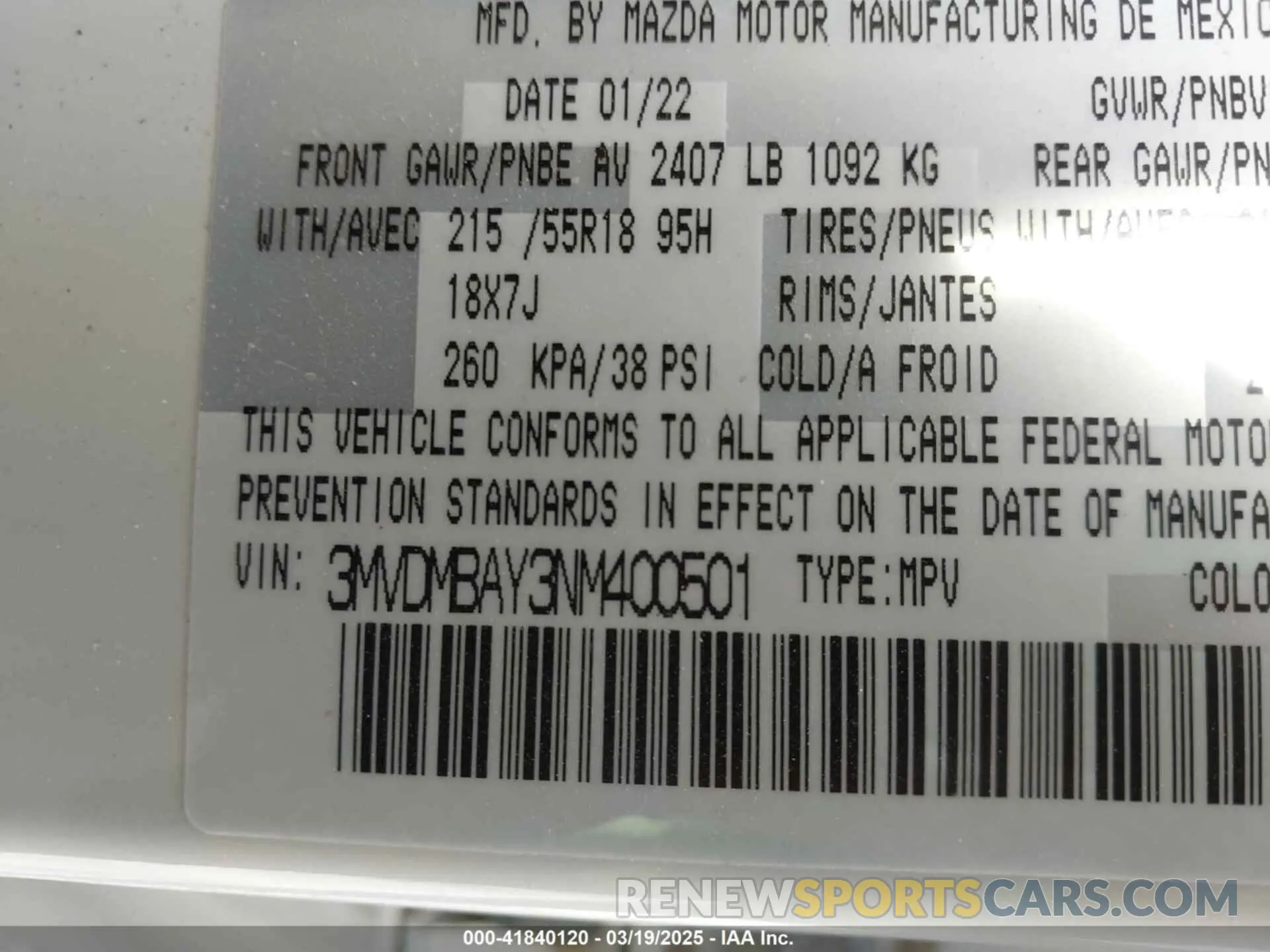 9 Photograph of a damaged car 3MVDMBAY3NM400501 MAZDA CX-30 2022
