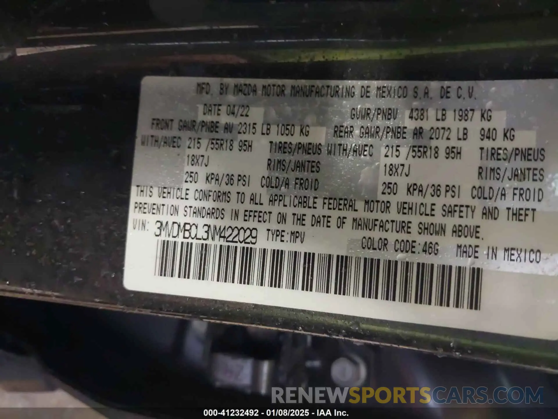 9 Photograph of a damaged car 3MVDMBCL3NM422029 MAZDA CX-30 2022