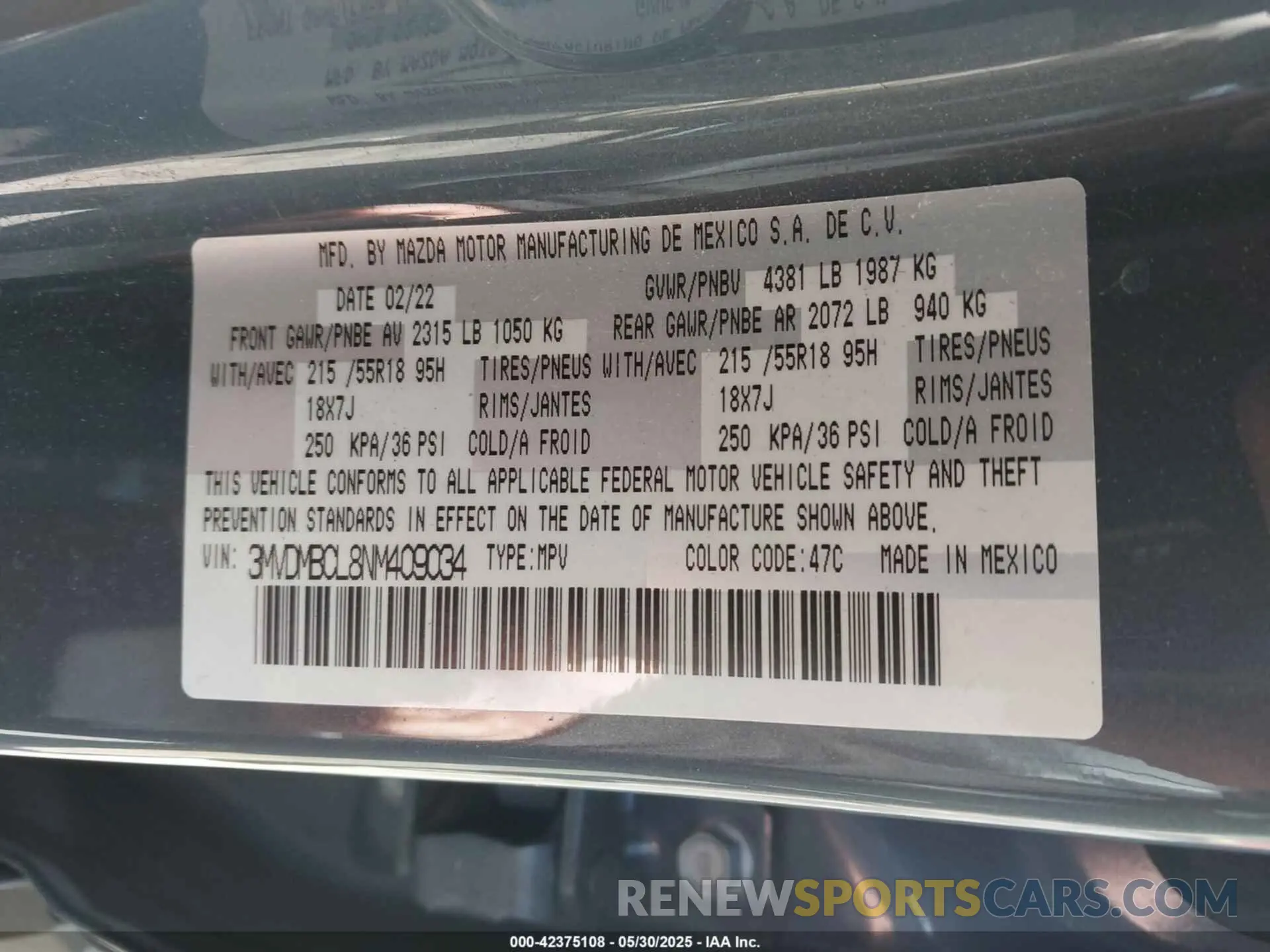 9 Photograph of a damaged car 3MVDMBCL8NM409034 MAZDA CX-30 2022