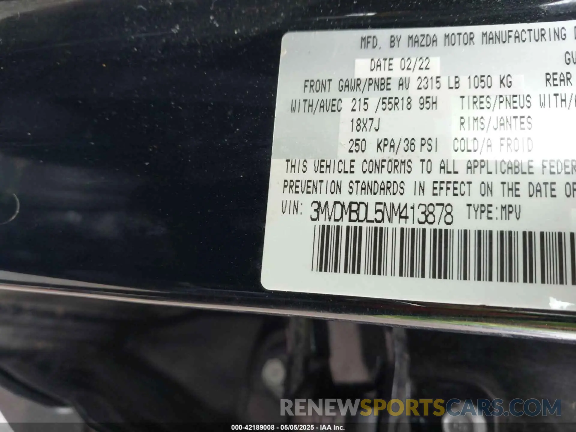 9 Photograph of a damaged car 3MVDMBDL5NM413878 MAZDA CX-30 2022