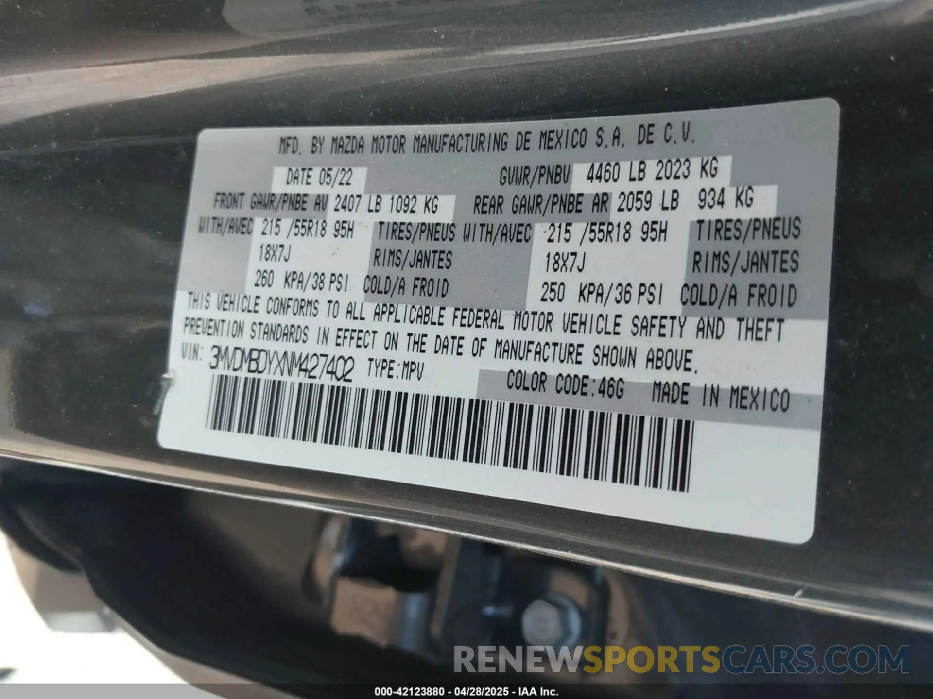 9 Photograph of a damaged car 3MVDMBDYXNM427402 MAZDA CX-30 2022