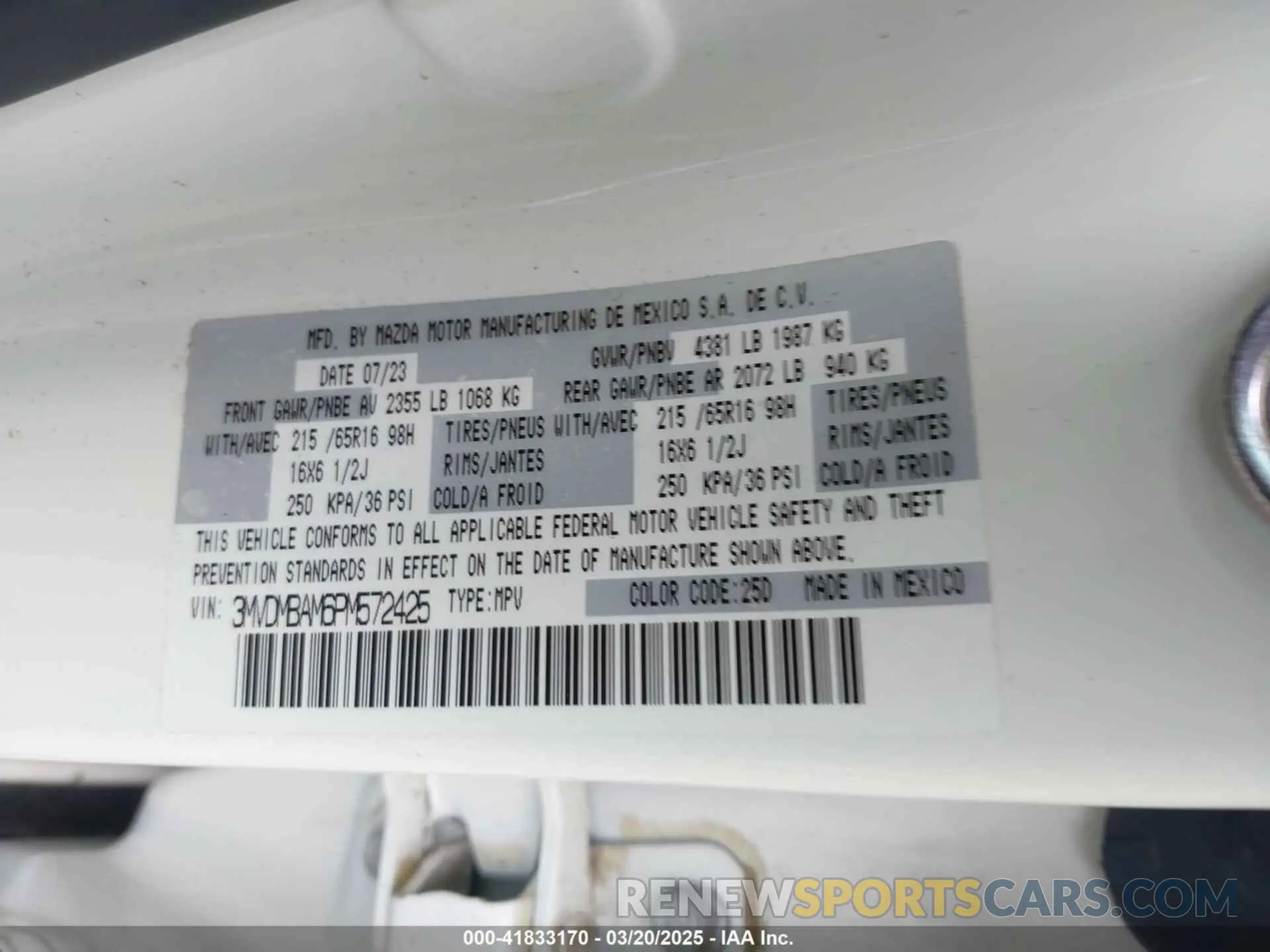 9 Photograph of a damaged car 3MVDMBAM6PM572425 MAZDA CX-30 2023