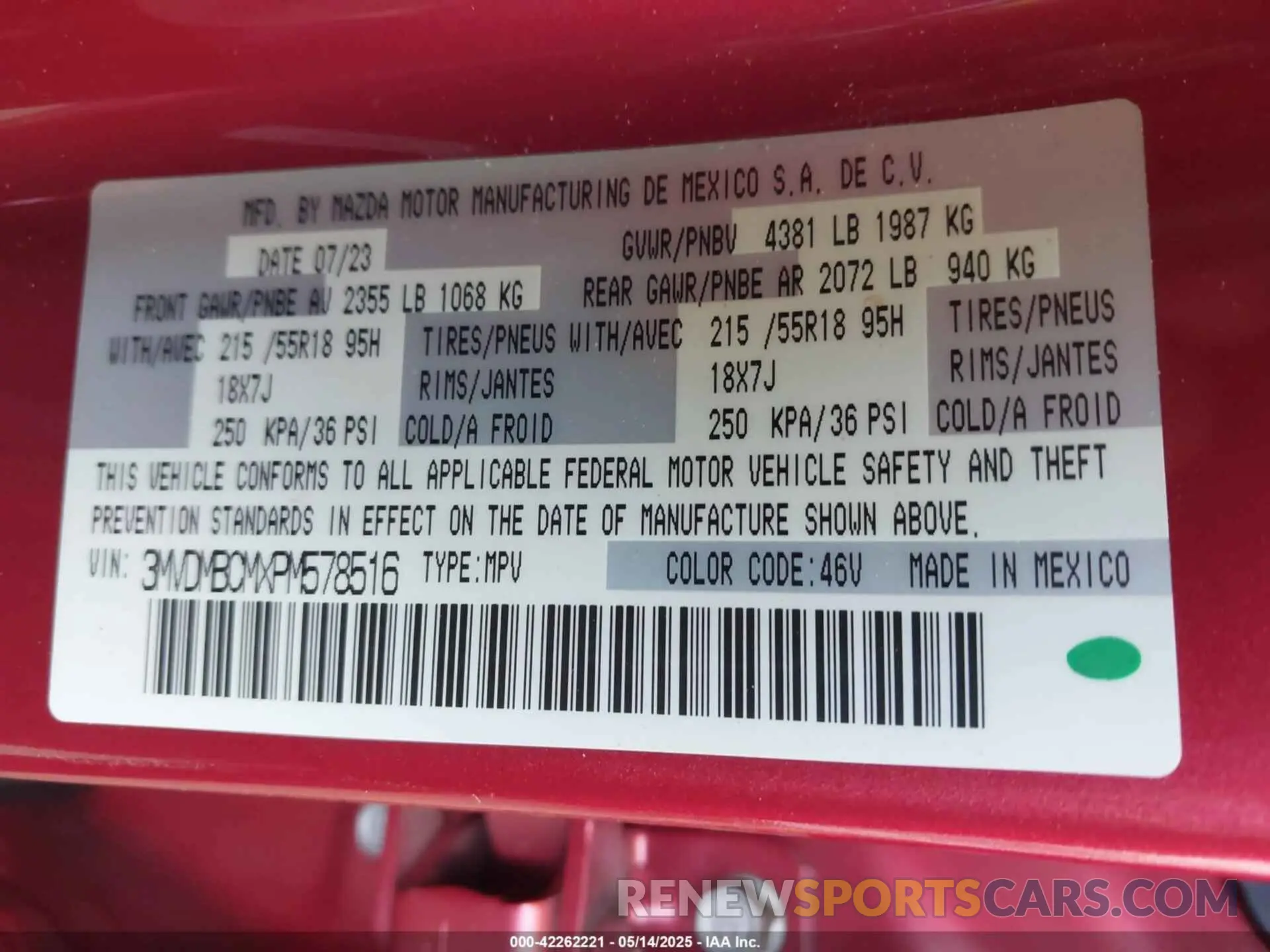 9 Photograph of a damaged car 3MVDMBCMXPM578516 MAZDA CX-30 2023