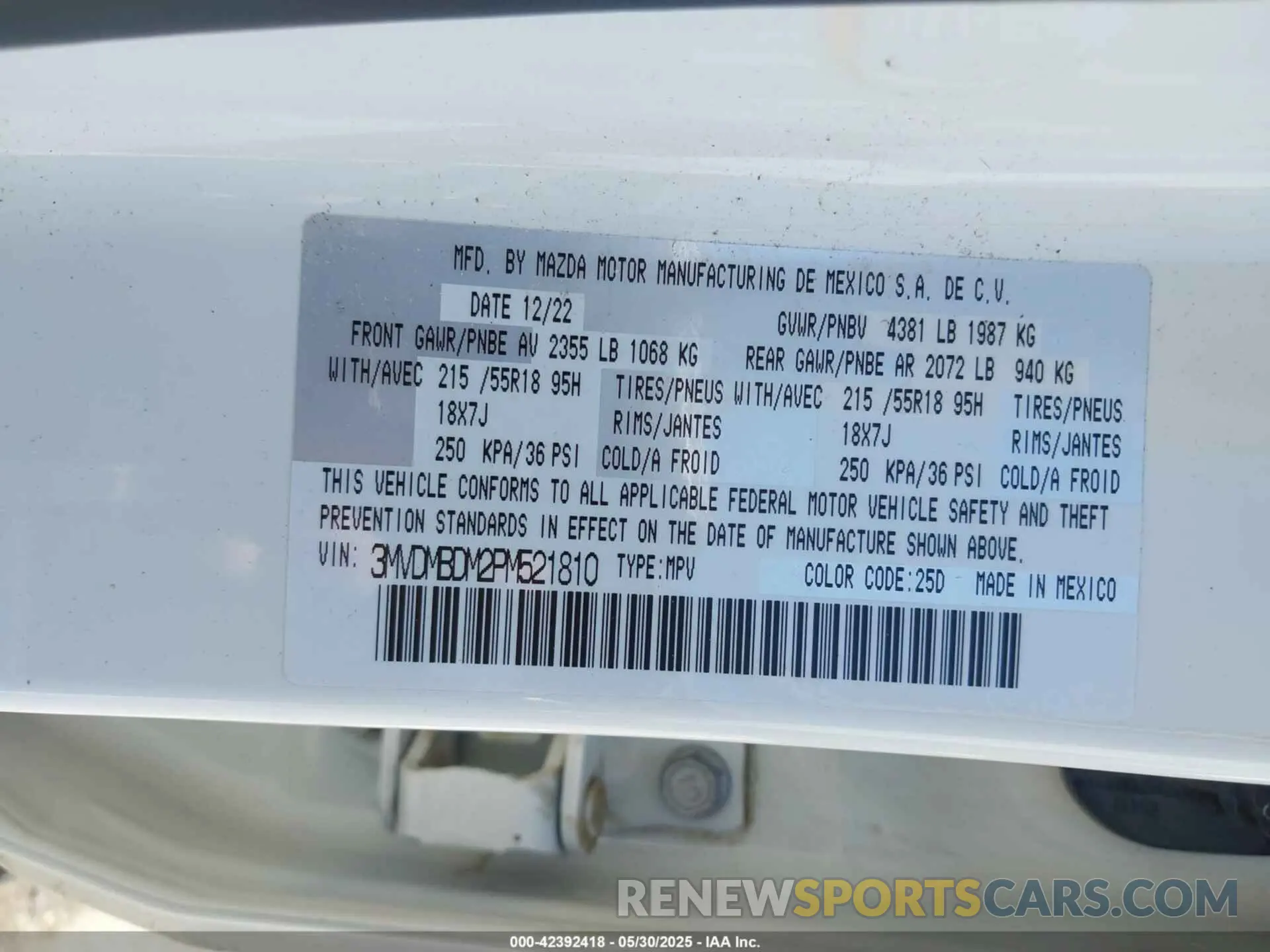 9 Photograph of a damaged car 3MVDMBDM2PM521810 MAZDA CX-30 2023