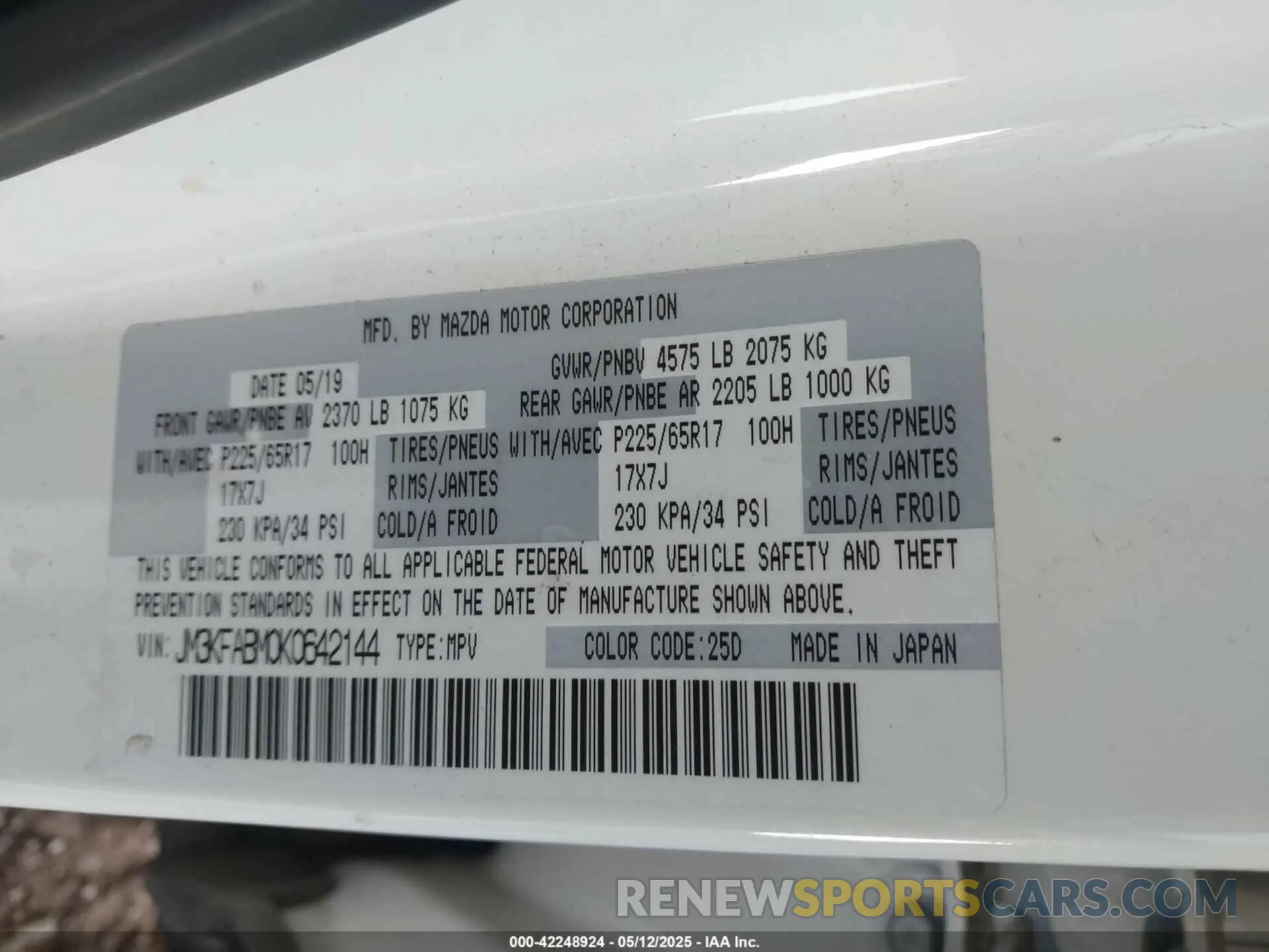9 Photograph of a damaged car JM3KFABM0K0642144 MAZDA CX-5 2019
