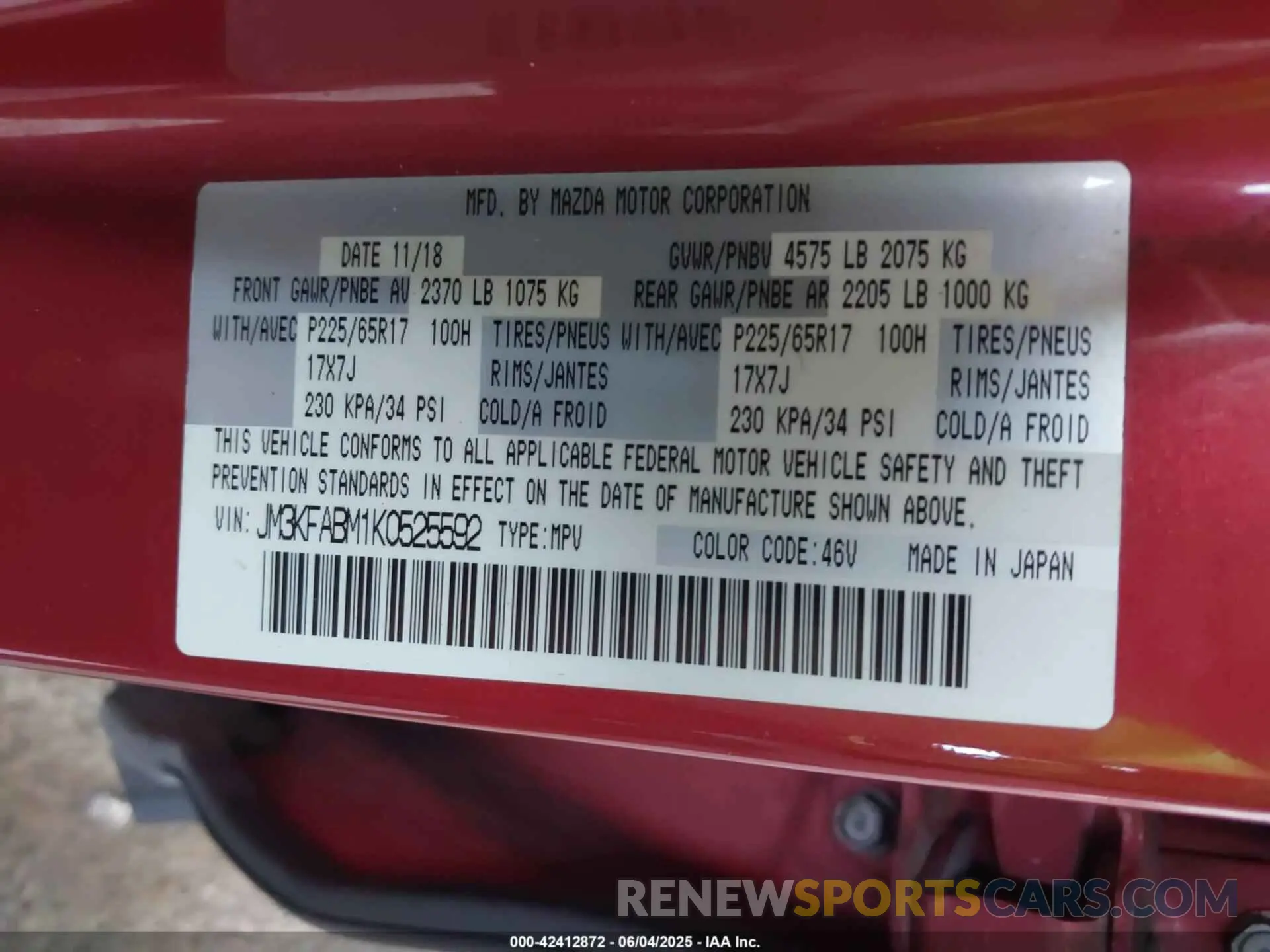 9 Photograph of a damaged car JM3KFABM1K0525592 MAZDA CX-5 2019