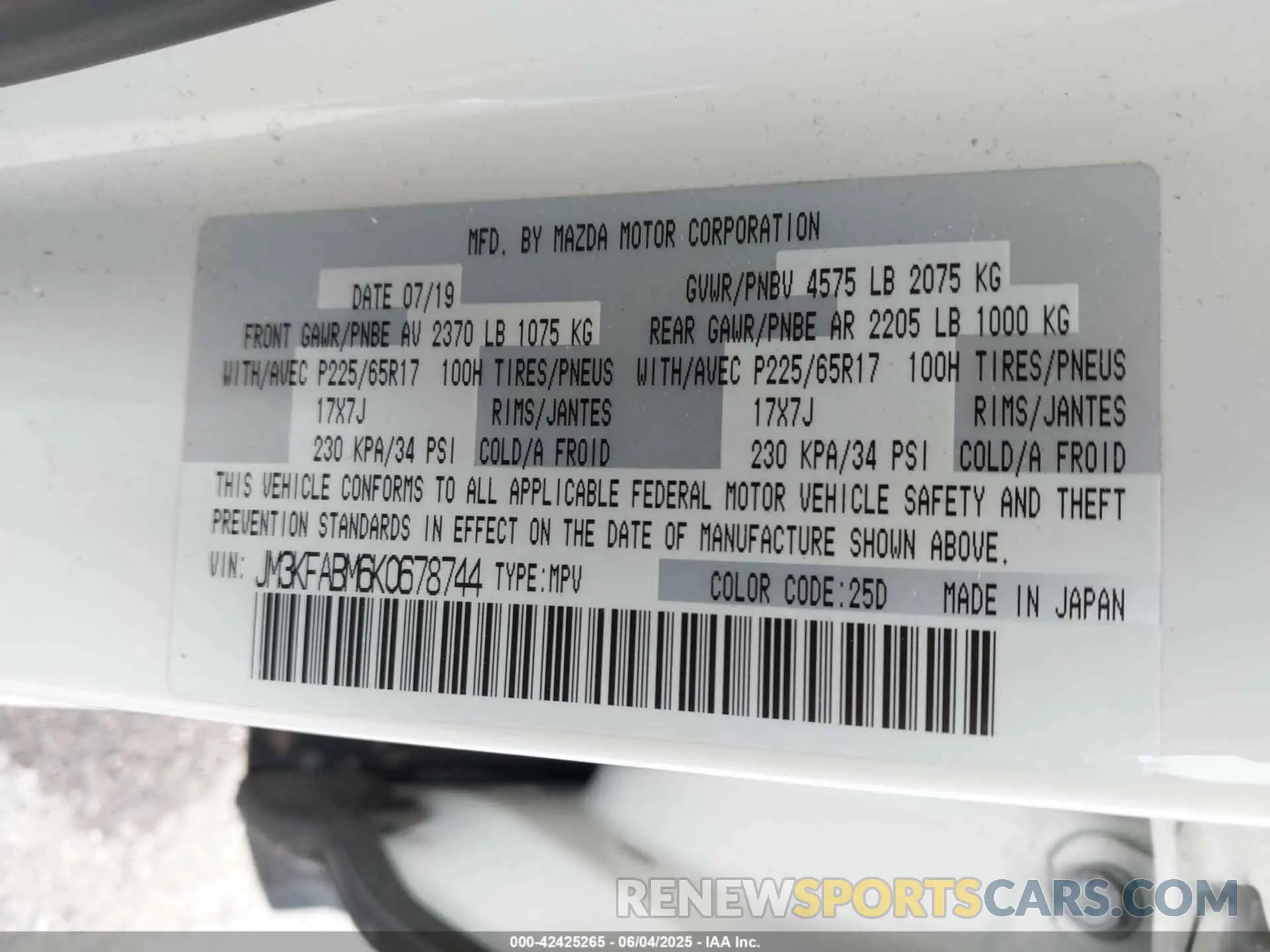 9 Photograph of a damaged car JM3KFABM6K0678744 MAZDA CX-5 2019