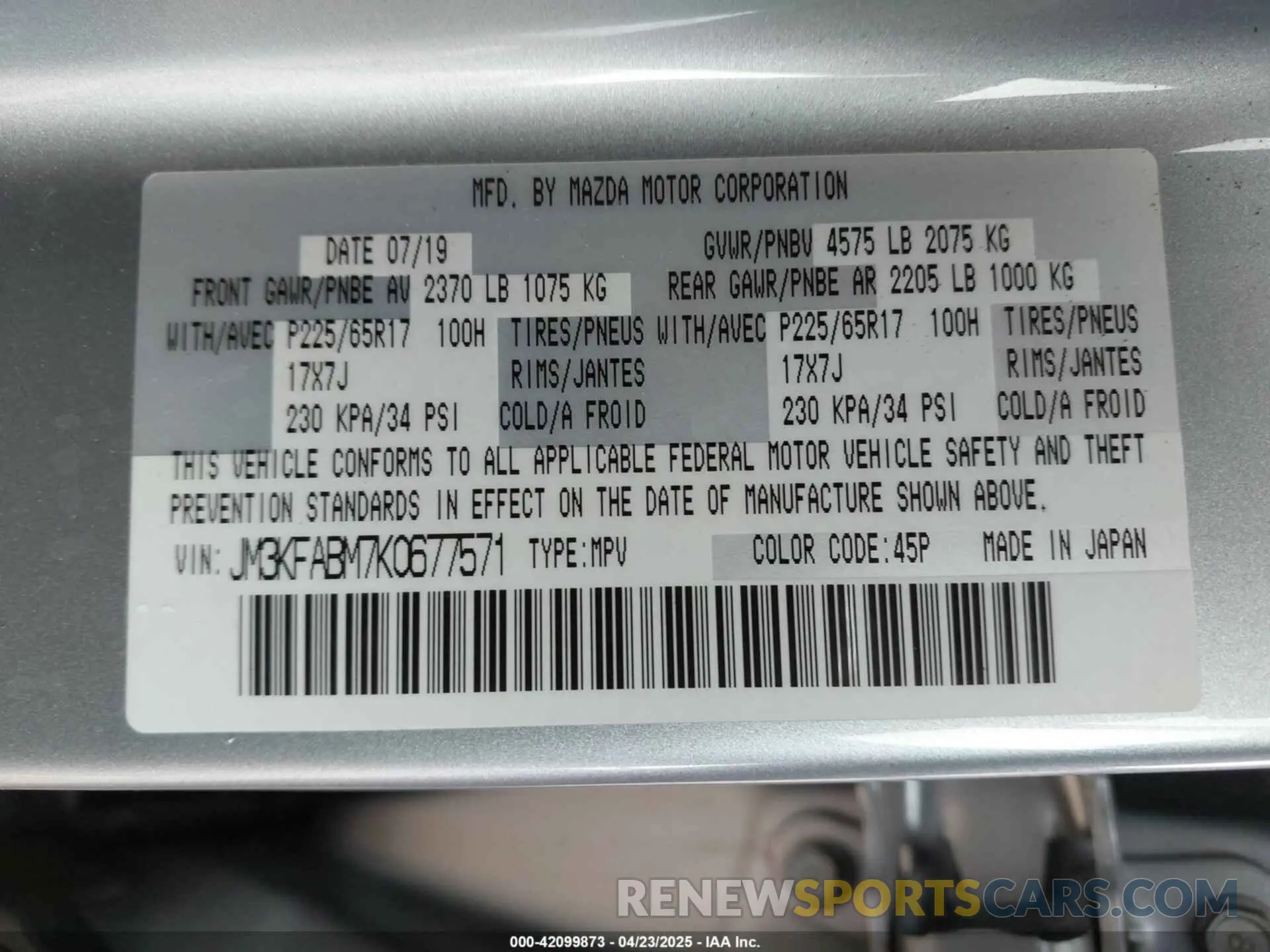 9 Photograph of a damaged car JM3KFABM7K0677571 MAZDA CX-5 2019