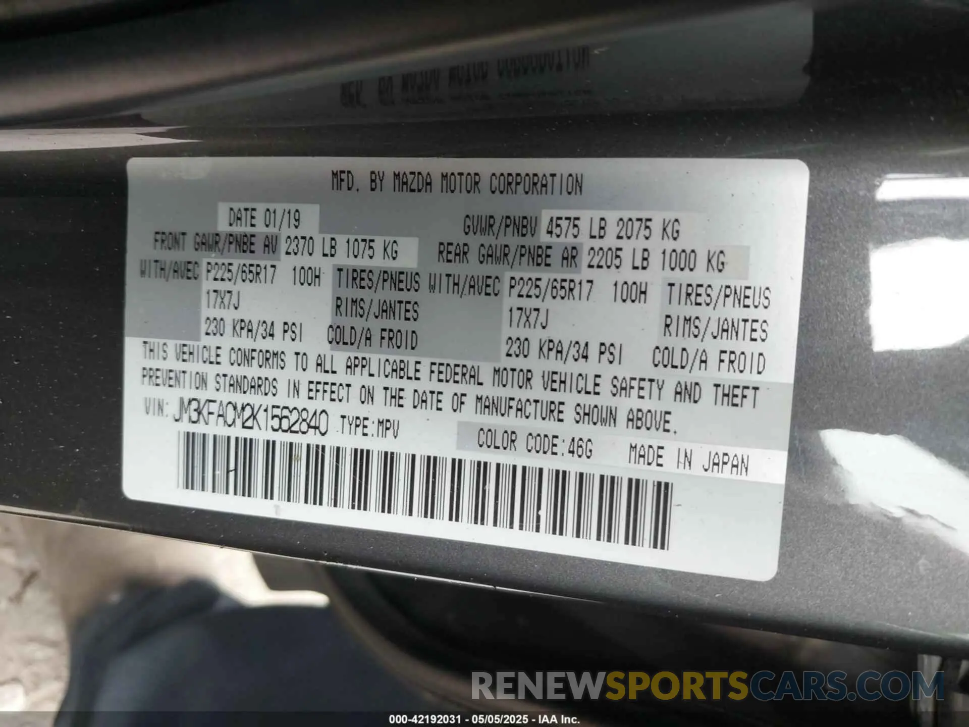 9 Photograph of a damaged car JM3KFACM2K1562840 MAZDA CX-5 2019