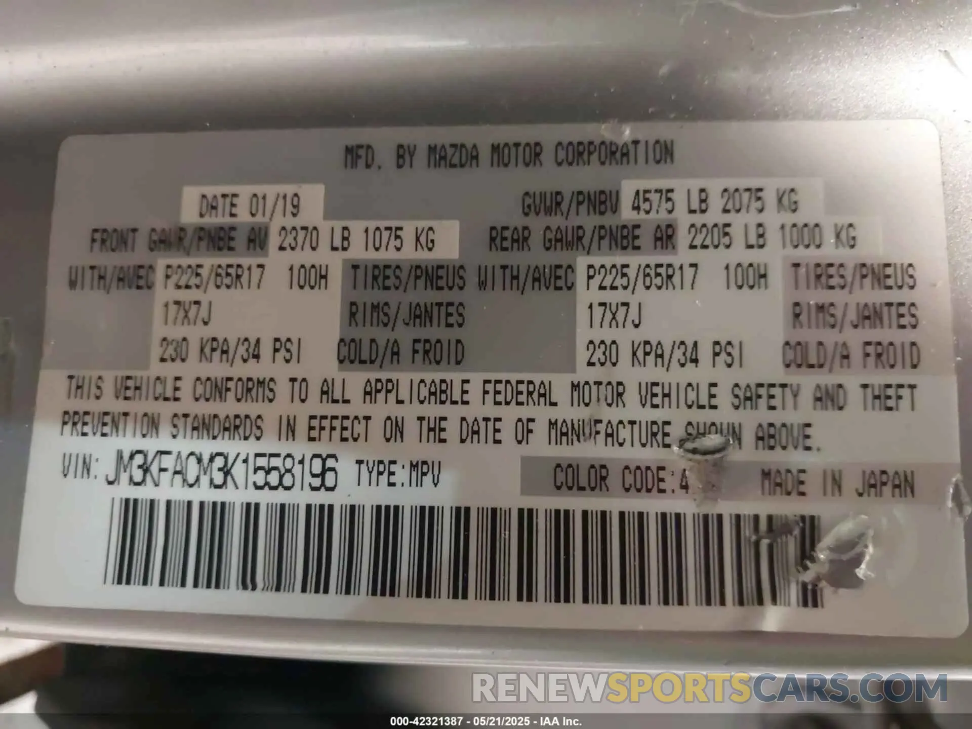 9 Photograph of a damaged car JM3KFACM3K1558196 MAZDA CX-5 2019