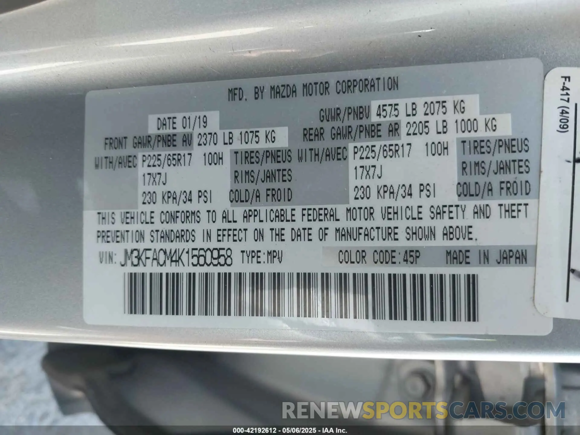 9 Photograph of a damaged car JM3KFACM4K1560958 MAZDA CX-5 2019