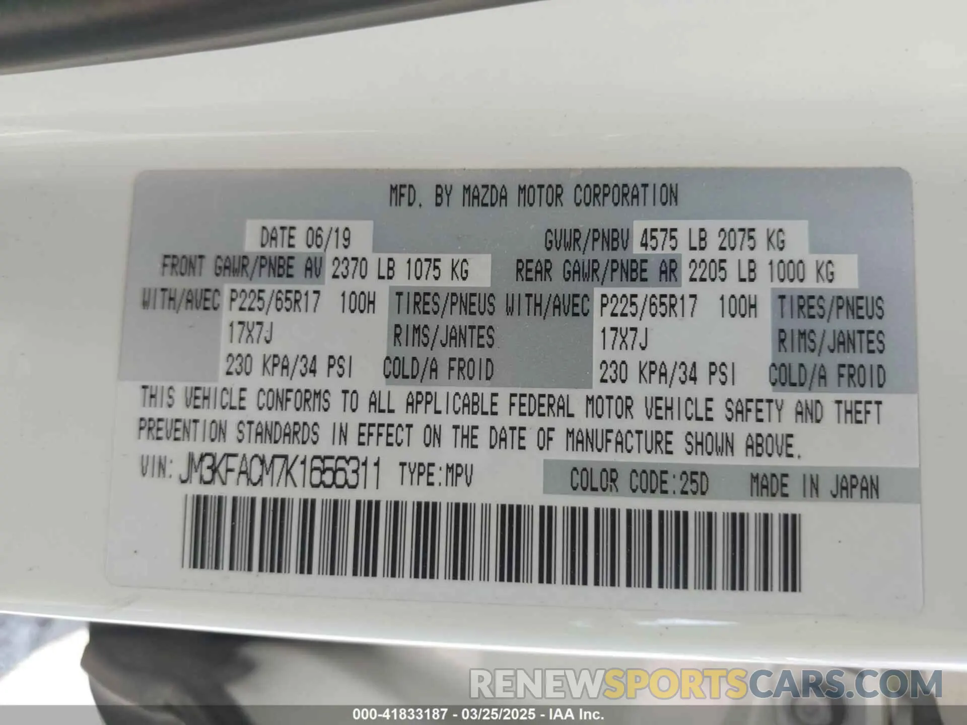 9 Photograph of a damaged car JM3KFACM7K1656311 MAZDA CX-5 2019