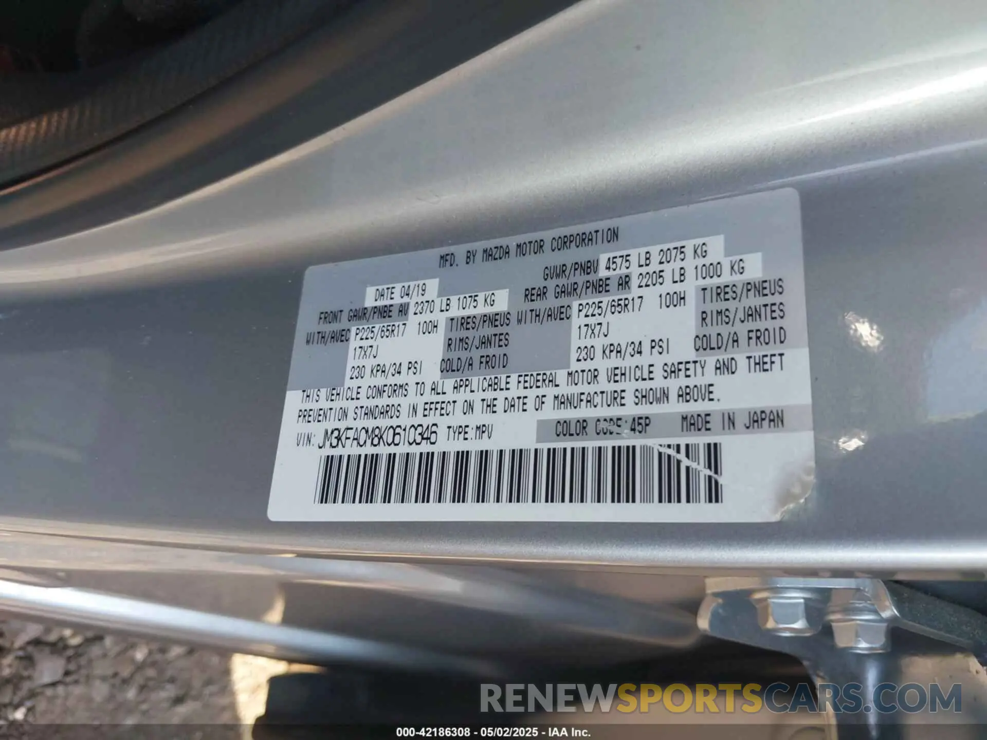 9 Photograph of a damaged car JM3KFACM8K0610346 MAZDA CX-5 2019