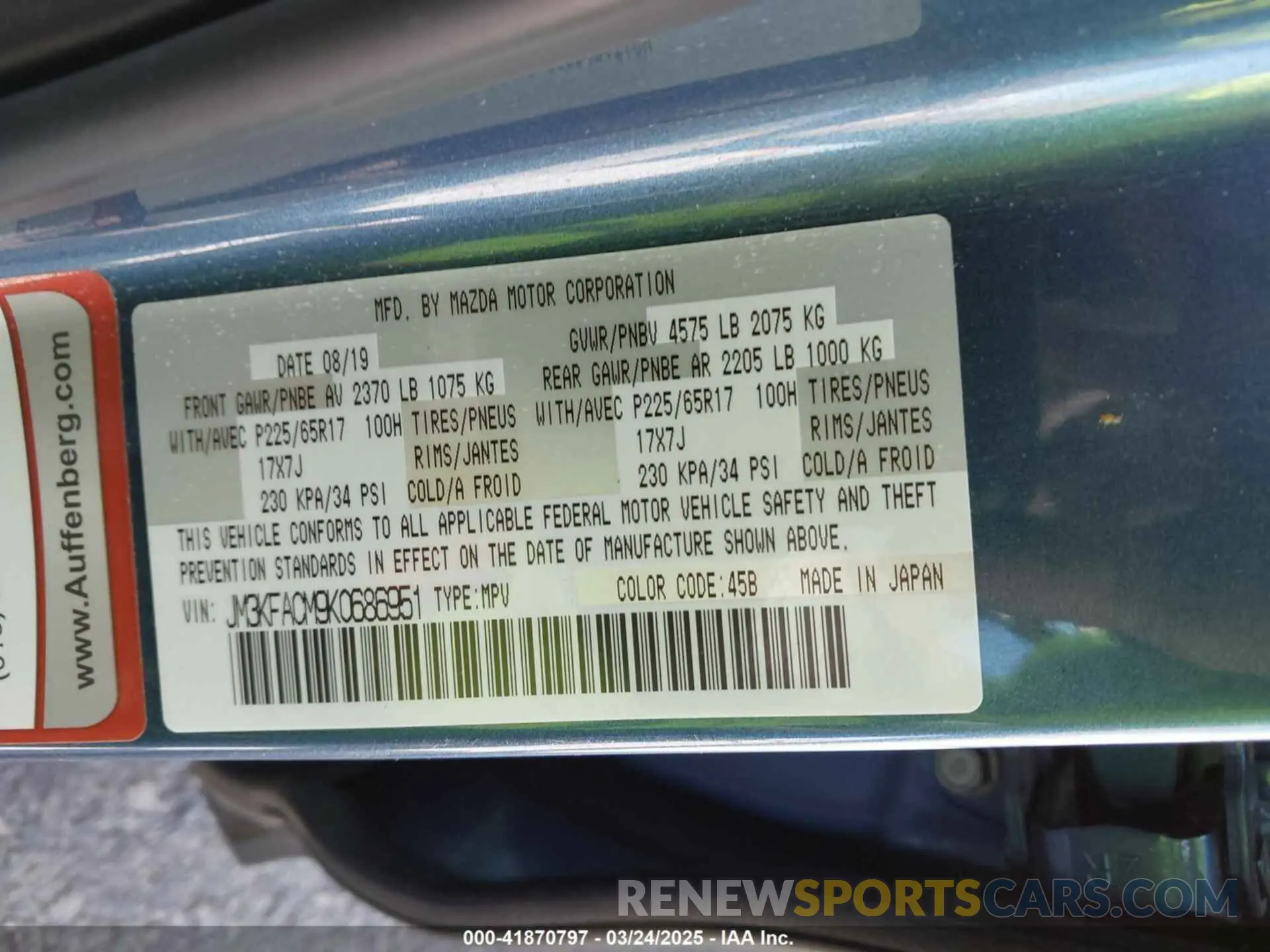 9 Photograph of a damaged car JM3KFACM9K0686951 MAZDA CX-5 2019