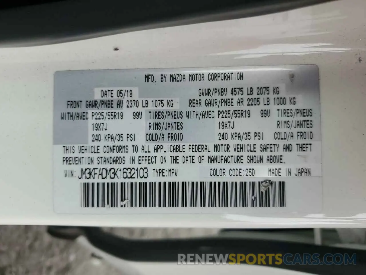 14 Photograph of a damaged car JM3KFADM3K1632103 MAZDA CX-5 2019