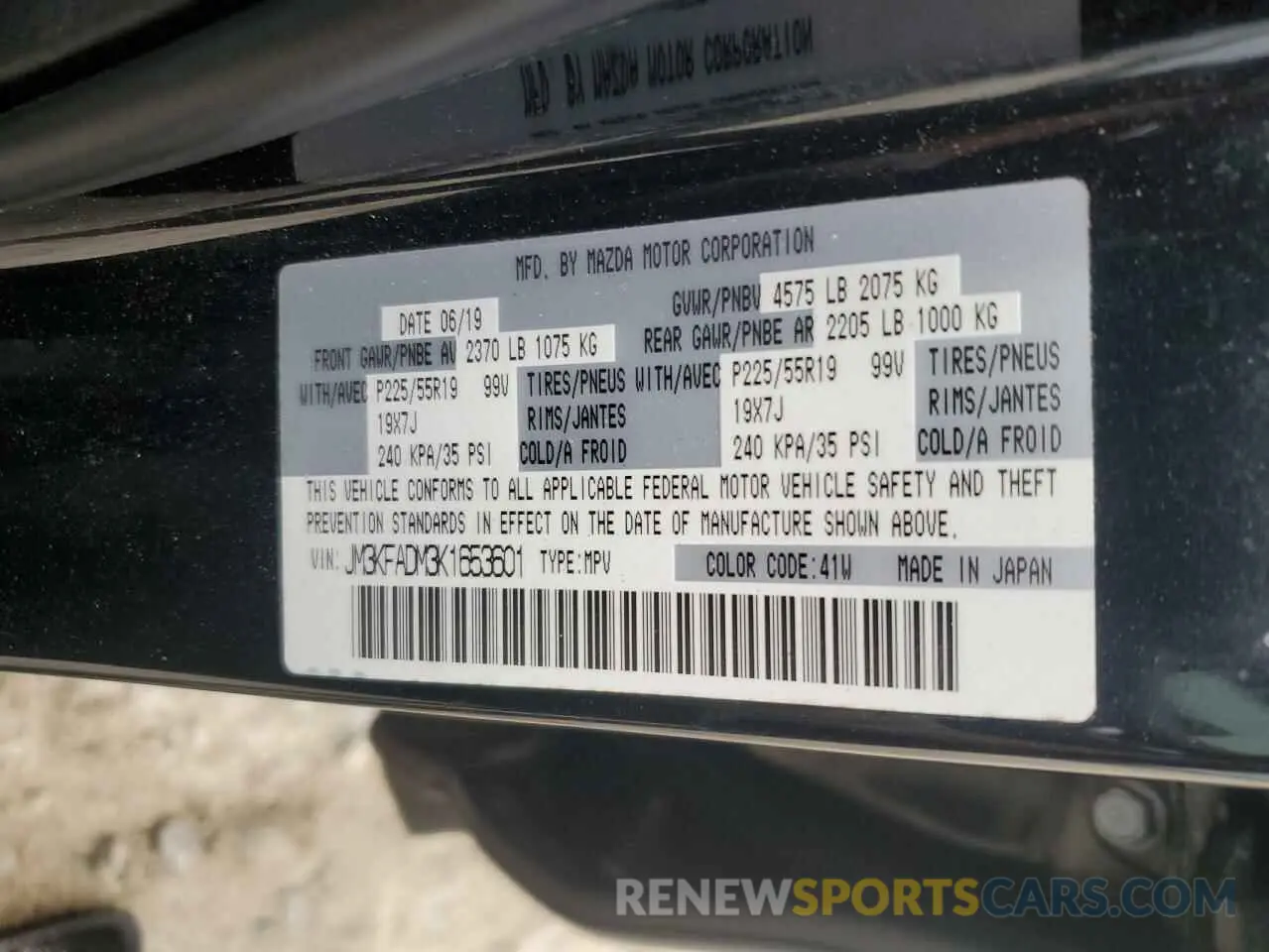 13 Photograph of a damaged car JM3KFADM3K1653601 MAZDA CX-5 2019