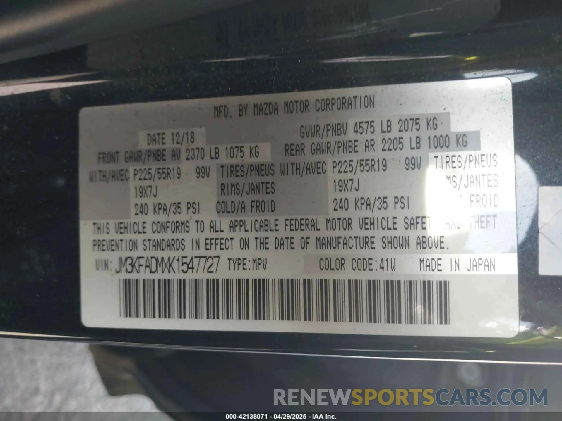 9 Photograph of a damaged car JM3KFADMXK1547727 MAZDA CX-5 2019