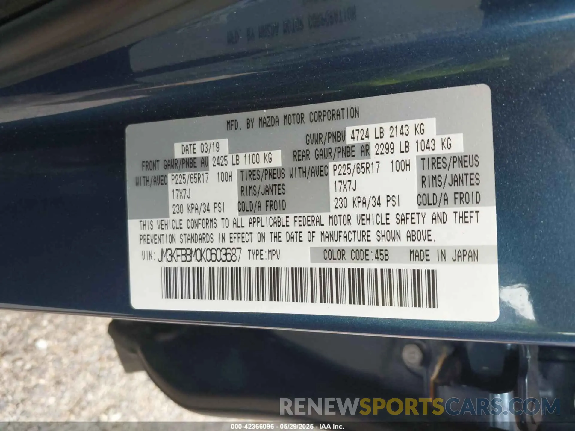 9 Photograph of a damaged car JM3KFBBM0K0603687 MAZDA CX-5 2019