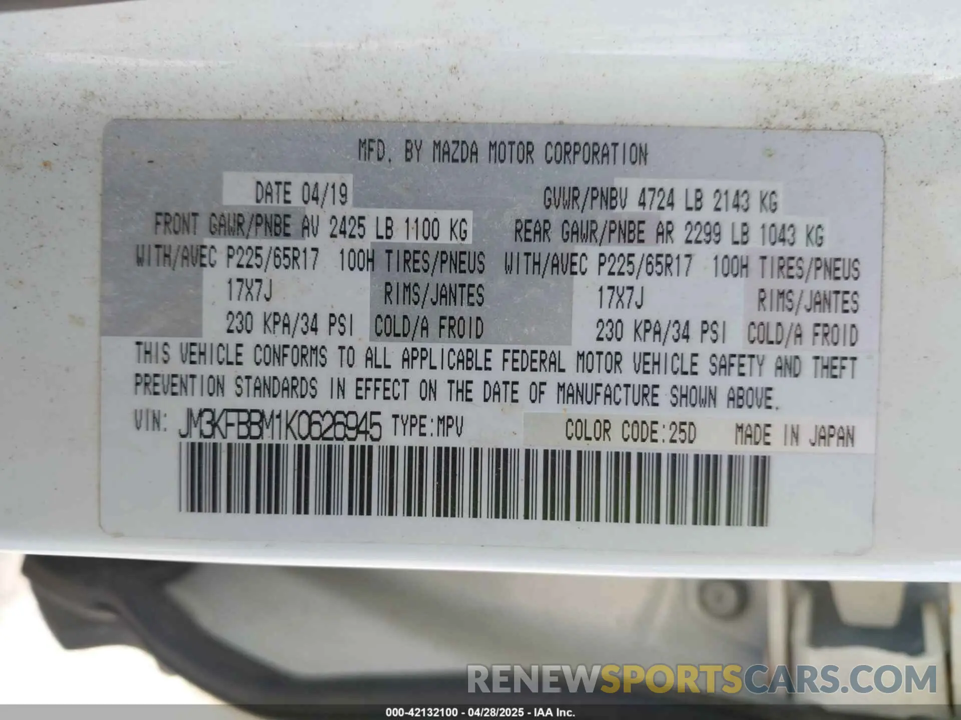 9 Photograph of a damaged car JM3KFBBM1K0626945 MAZDA CX-5 2019