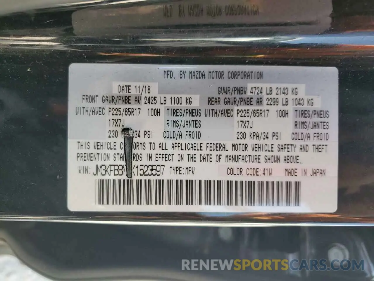 13 Photograph of a damaged car JM3KFBBM1K1523597 MAZDA CX-5 2019