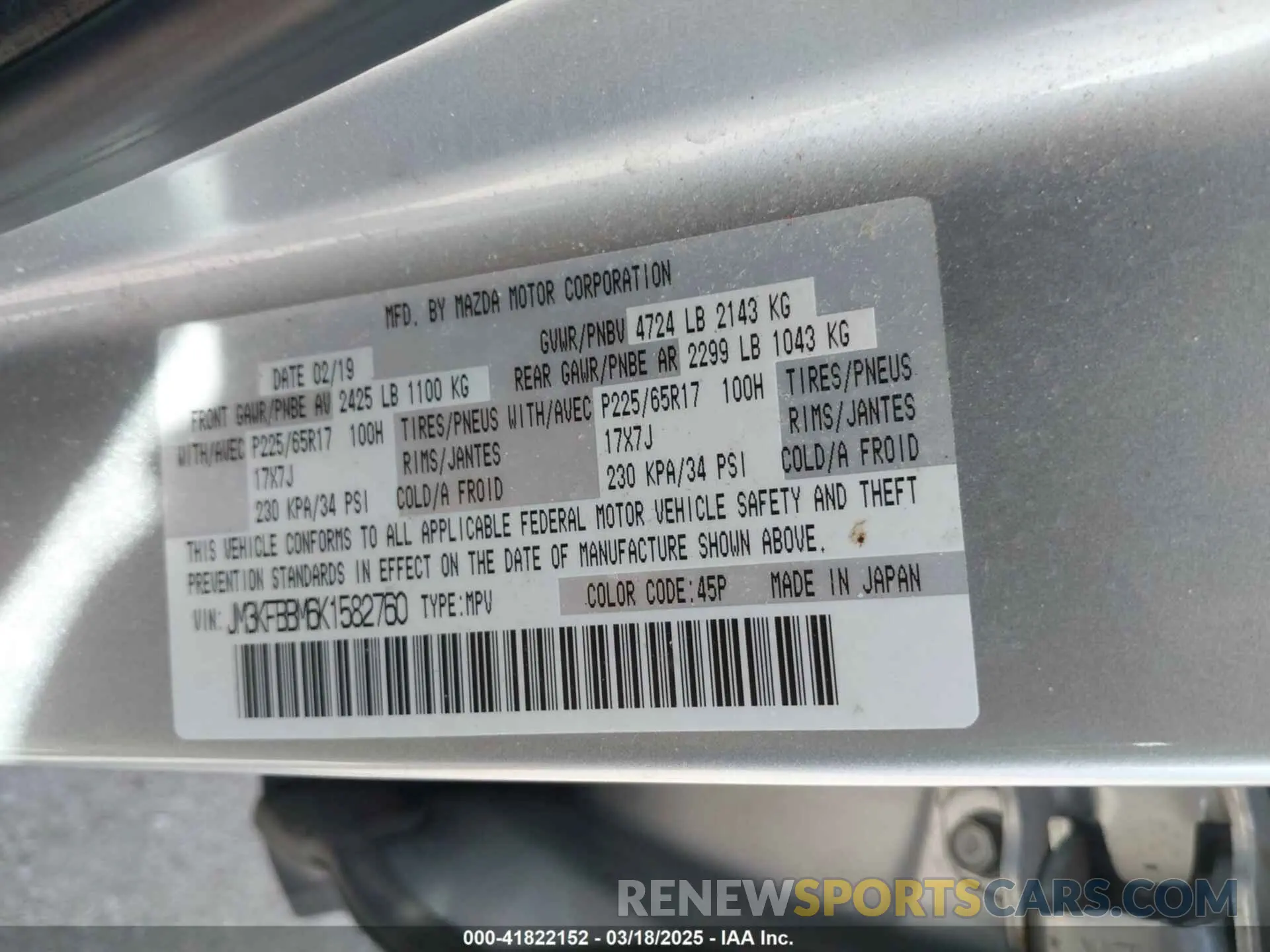 9 Photograph of a damaged car JM3KFBBM6K1582760 MAZDA CX-5 2019