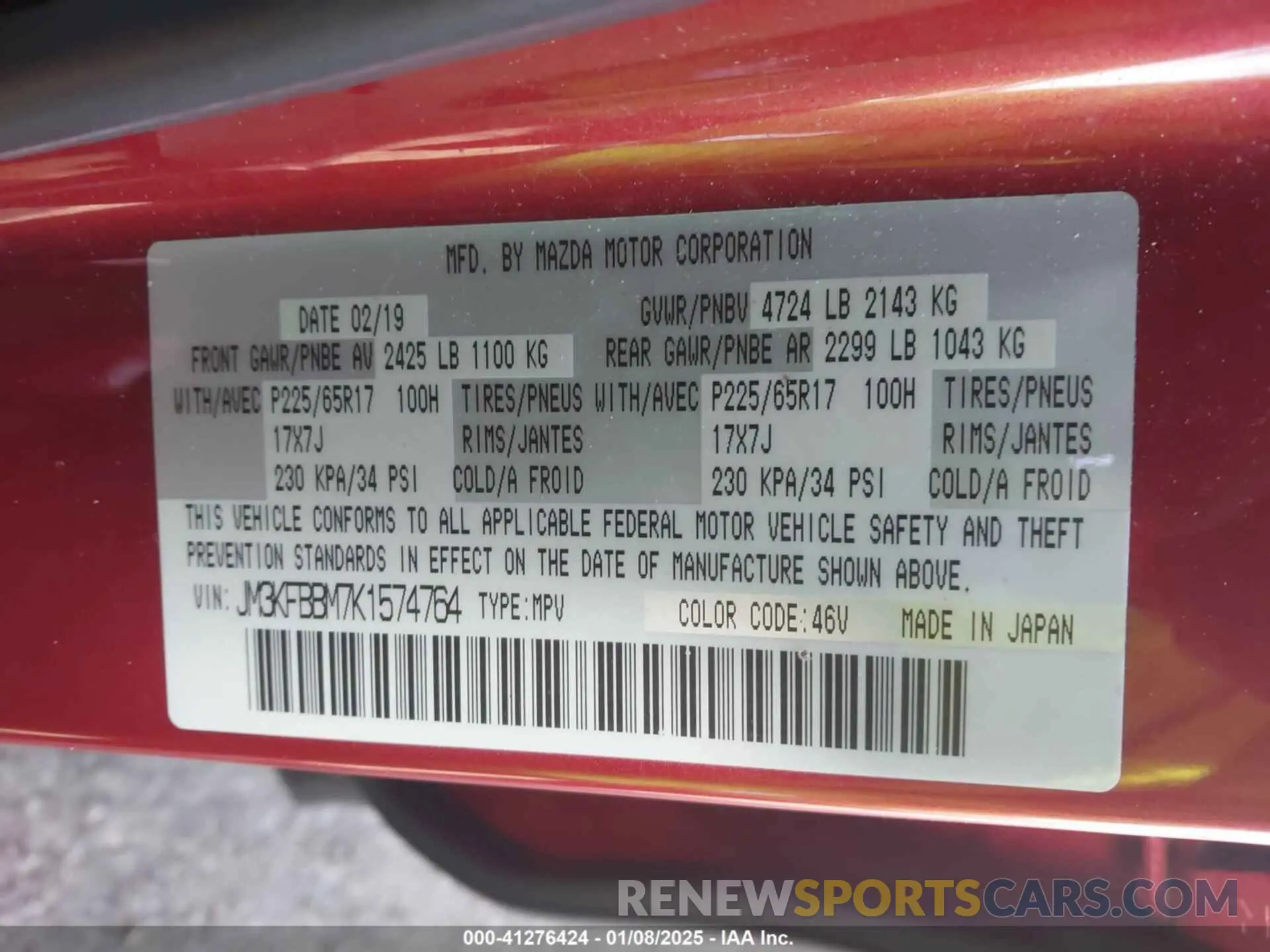 9 Photograph of a damaged car JM3KFBBM7K1574764 MAZDA CX-5 2019