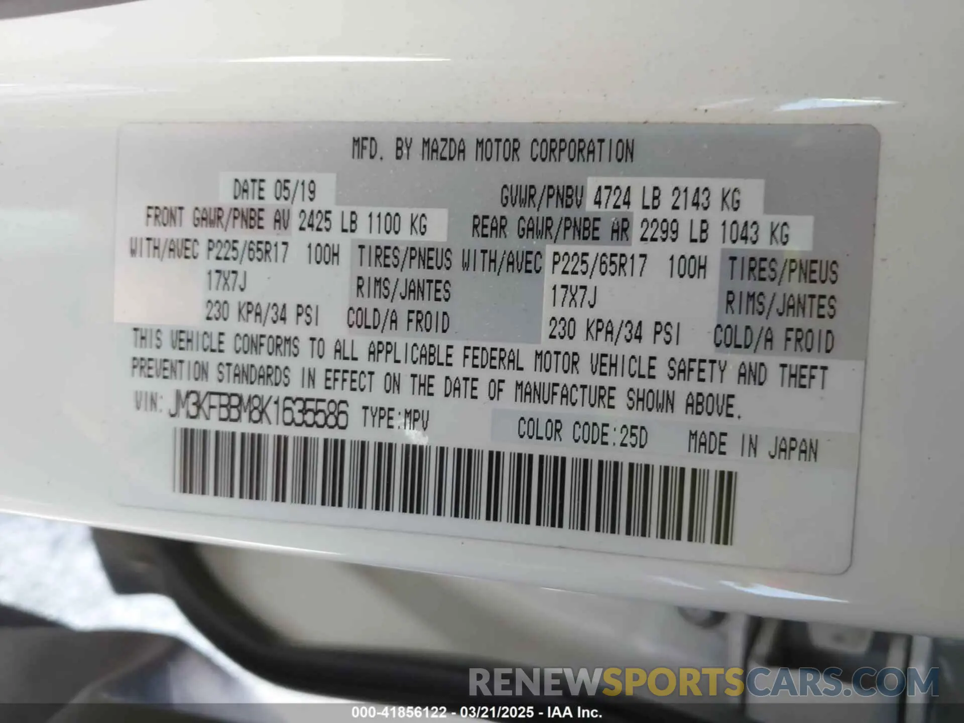 9 Photograph of a damaged car JM3KFBBM8K1635586 MAZDA CX-5 2019