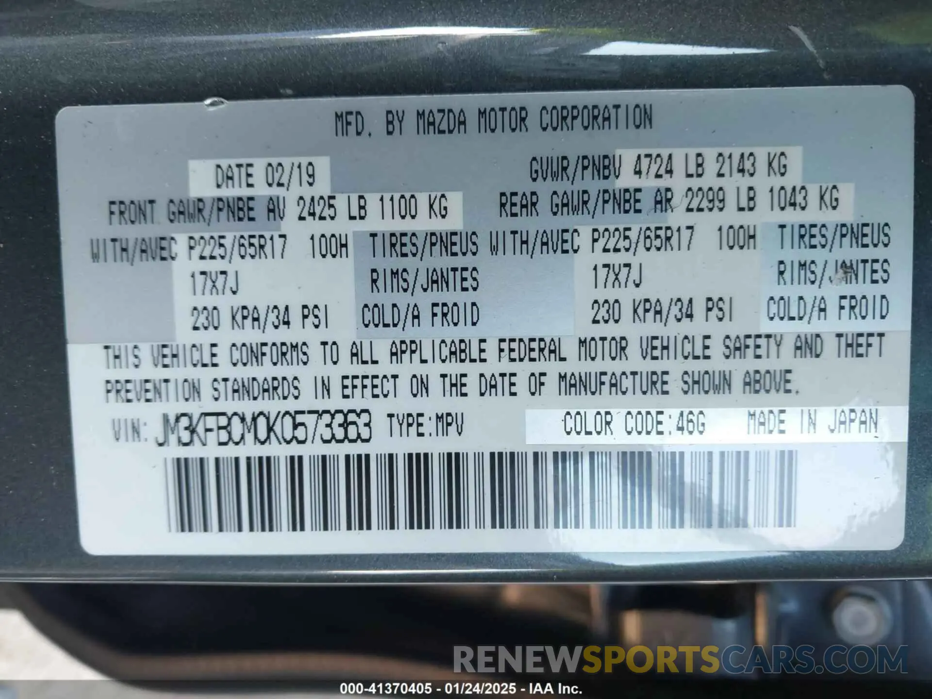 9 Photograph of a damaged car JM3KFBCM0K0573363 MAZDA CX-5 2019