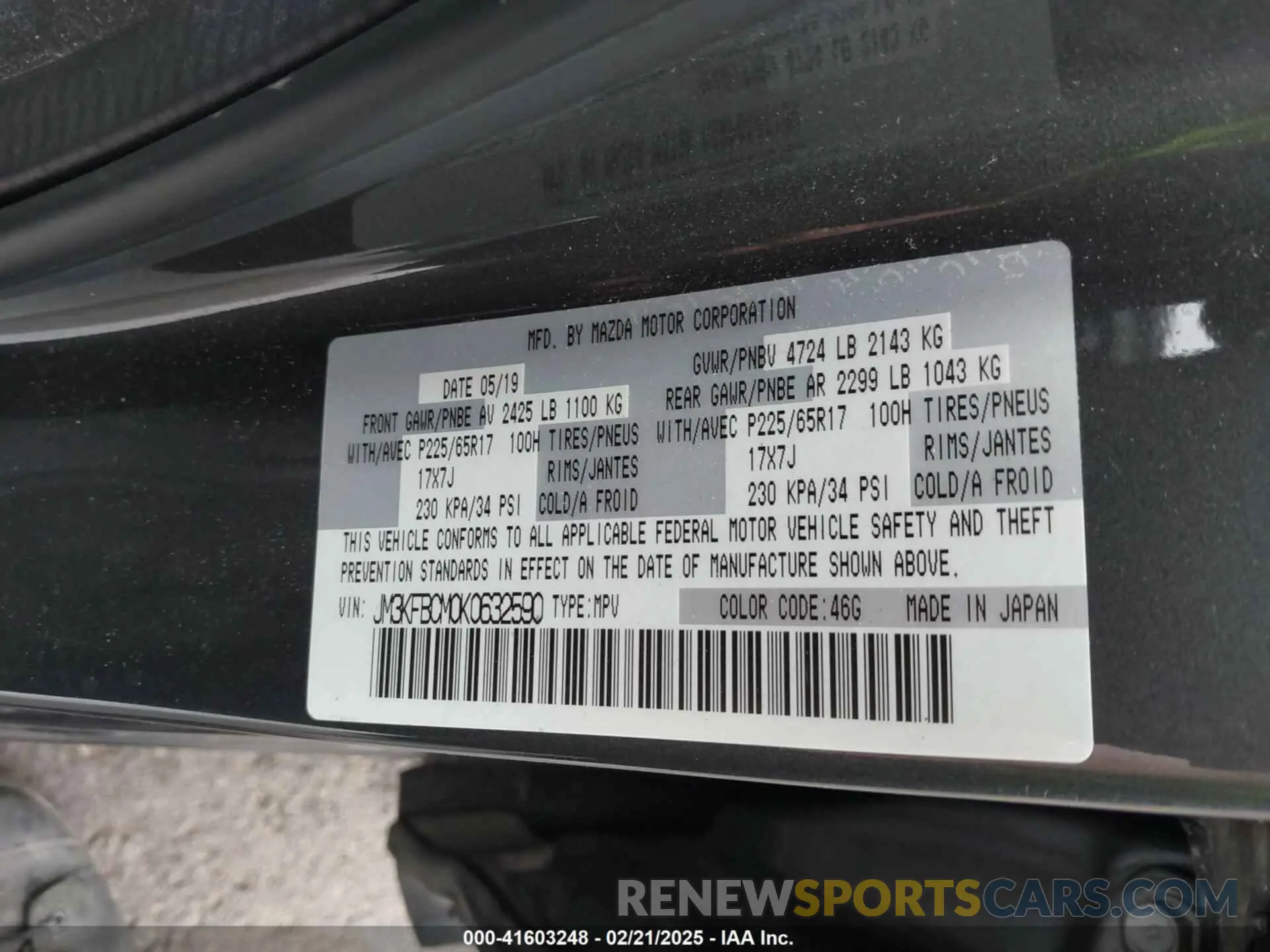 9 Photograph of a damaged car JM3KFBCM0K0632590 MAZDA CX-5 2019