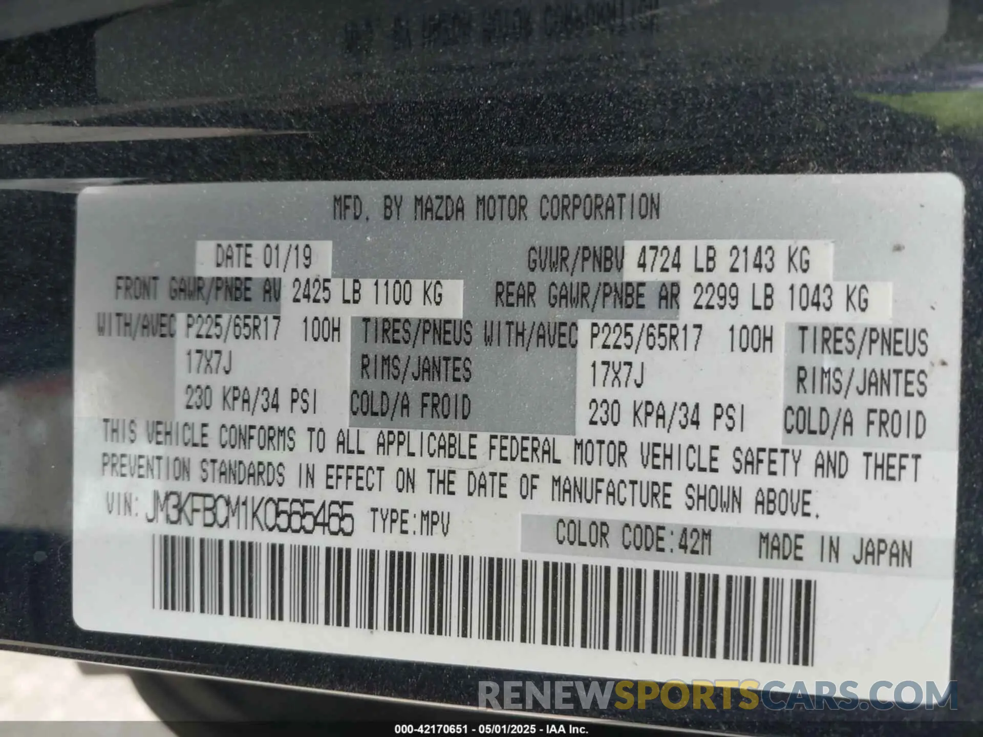 9 Photograph of a damaged car JM3KFBCM1K0565465 MAZDA CX-5 2019