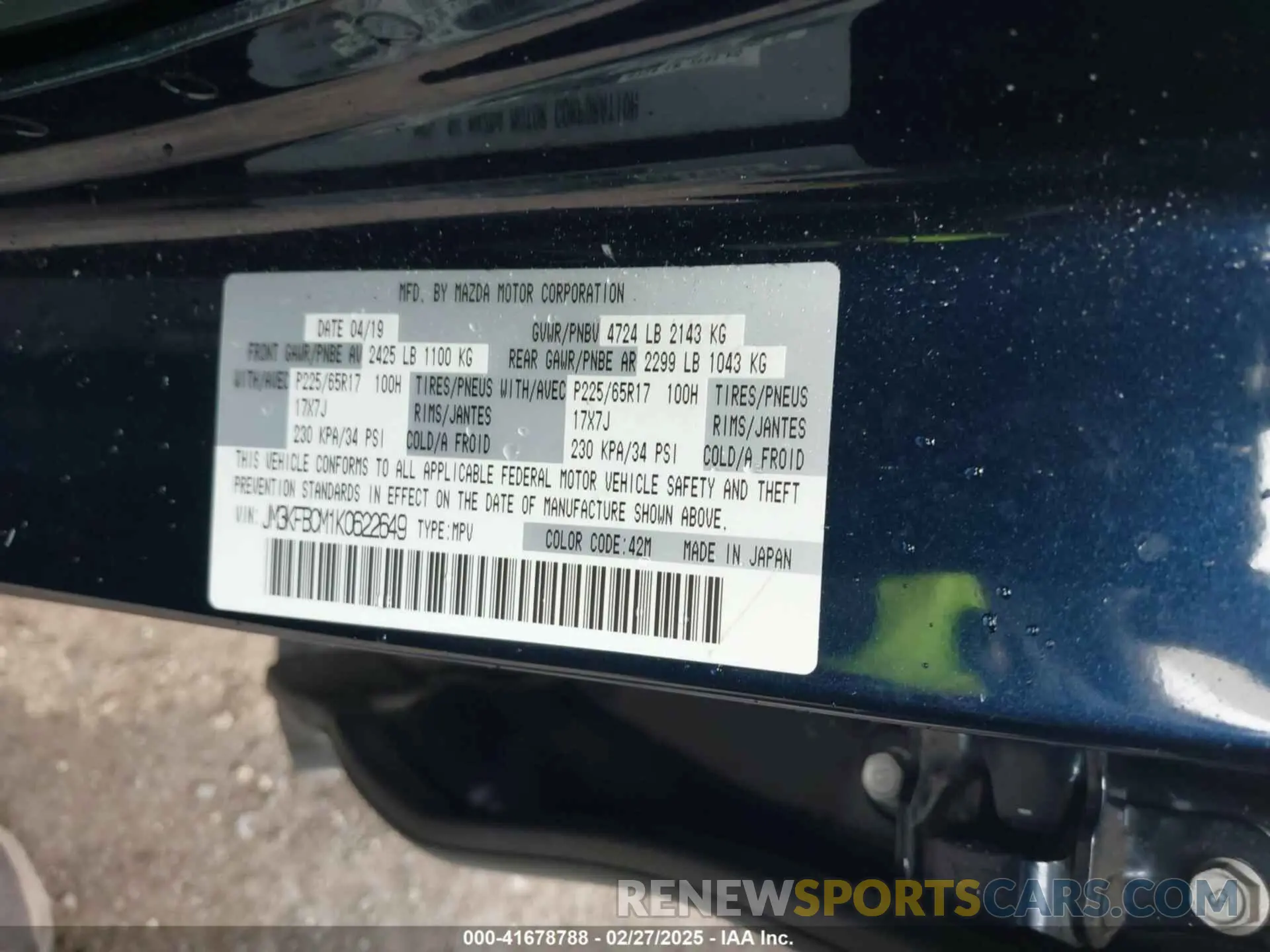 9 Photograph of a damaged car JM3KFBCM1K0622649 MAZDA CX-5 2019