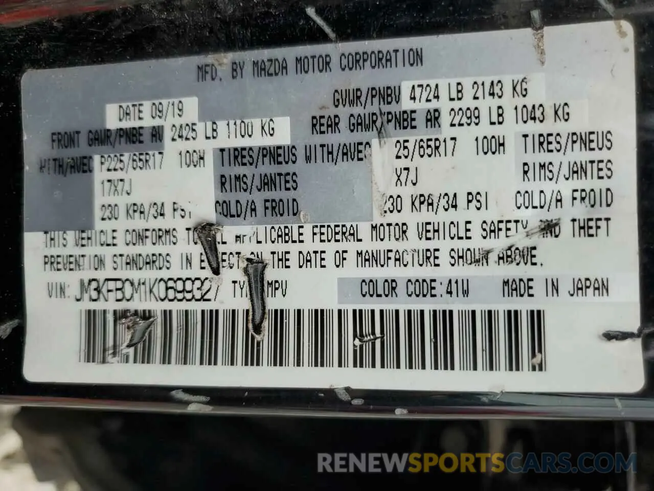 13 Photograph of a damaged car JM3KFBCM1K0699327 MAZDA CX-5 2019