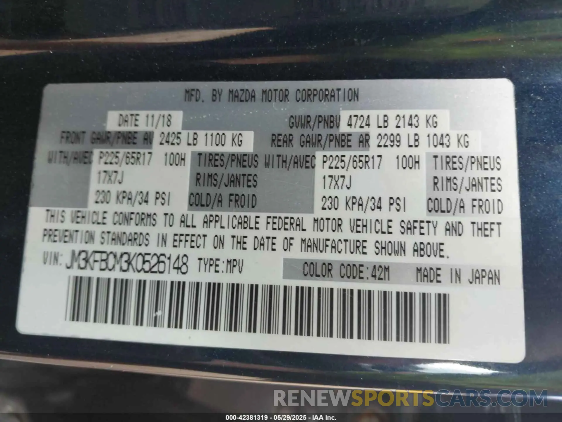 9 Photograph of a damaged car JM3KFBCM3K0526148 MAZDA CX-5 2019