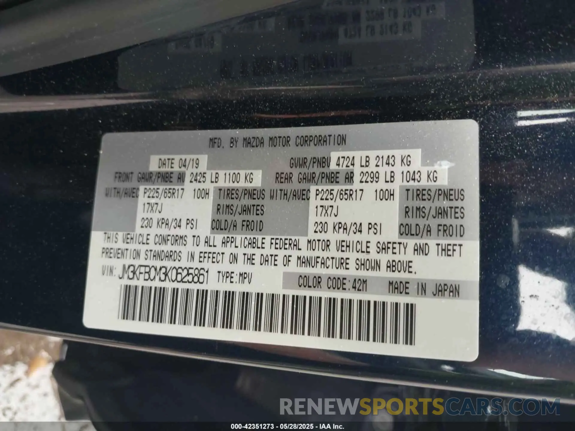 9 Photograph of a damaged car JM3KFBCM3K0625861 MAZDA CX-5 2019