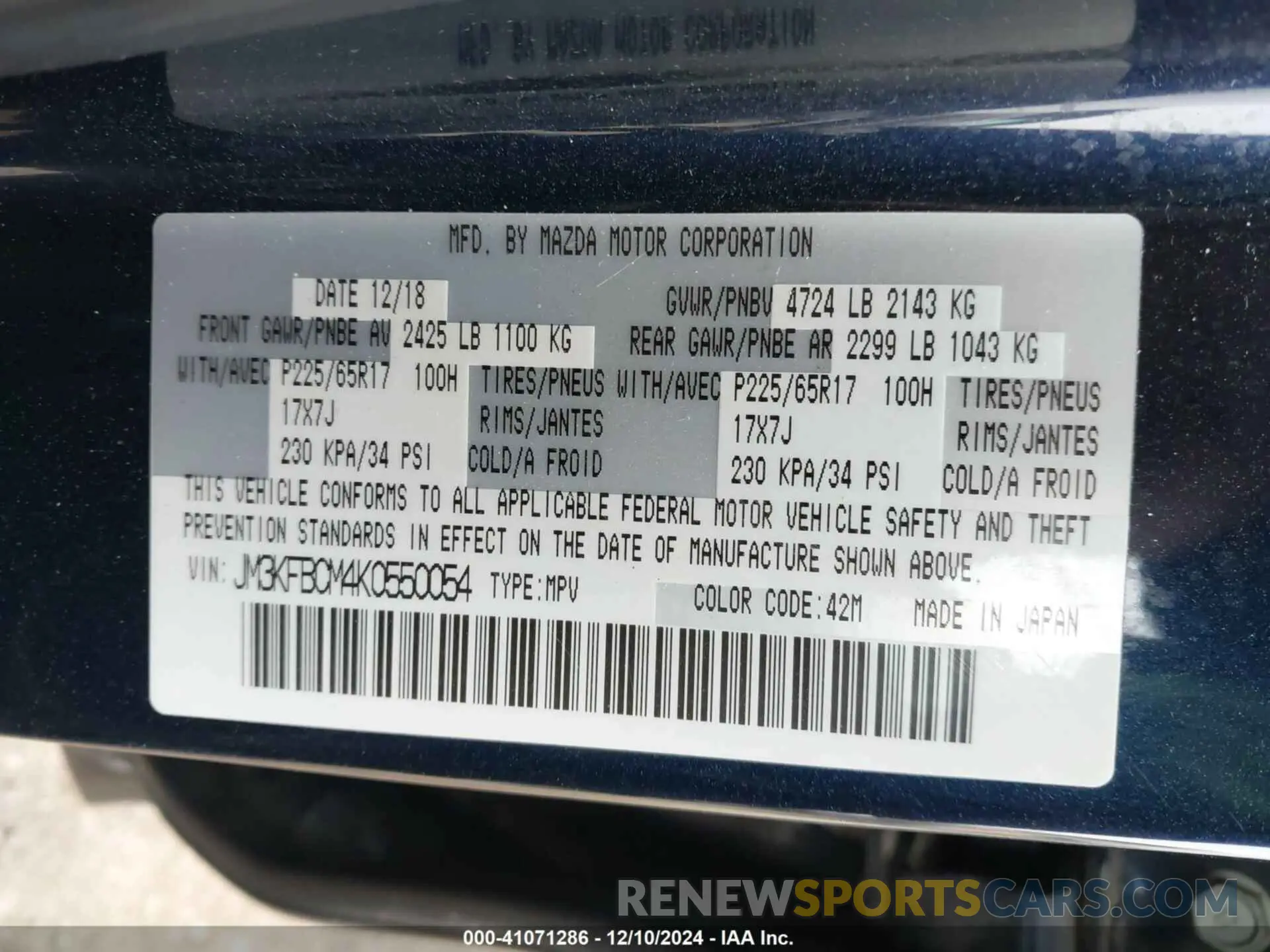 9 Photograph of a damaged car JM3KFBCM4K0550054 MAZDA CX-5 2019