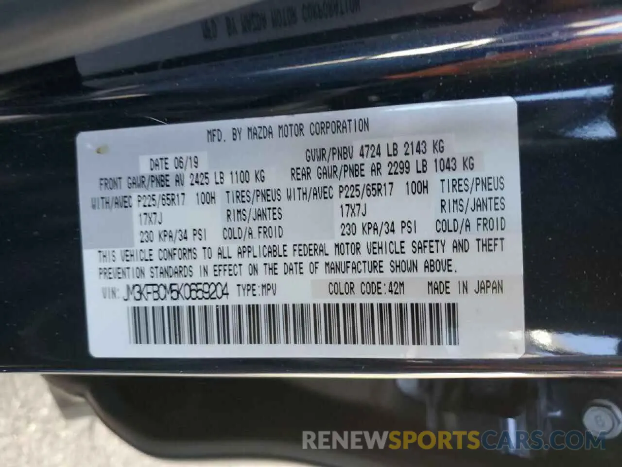 15 Photograph of a damaged car JM3KFBCM5K0659204 MAZDA CX-5 2019