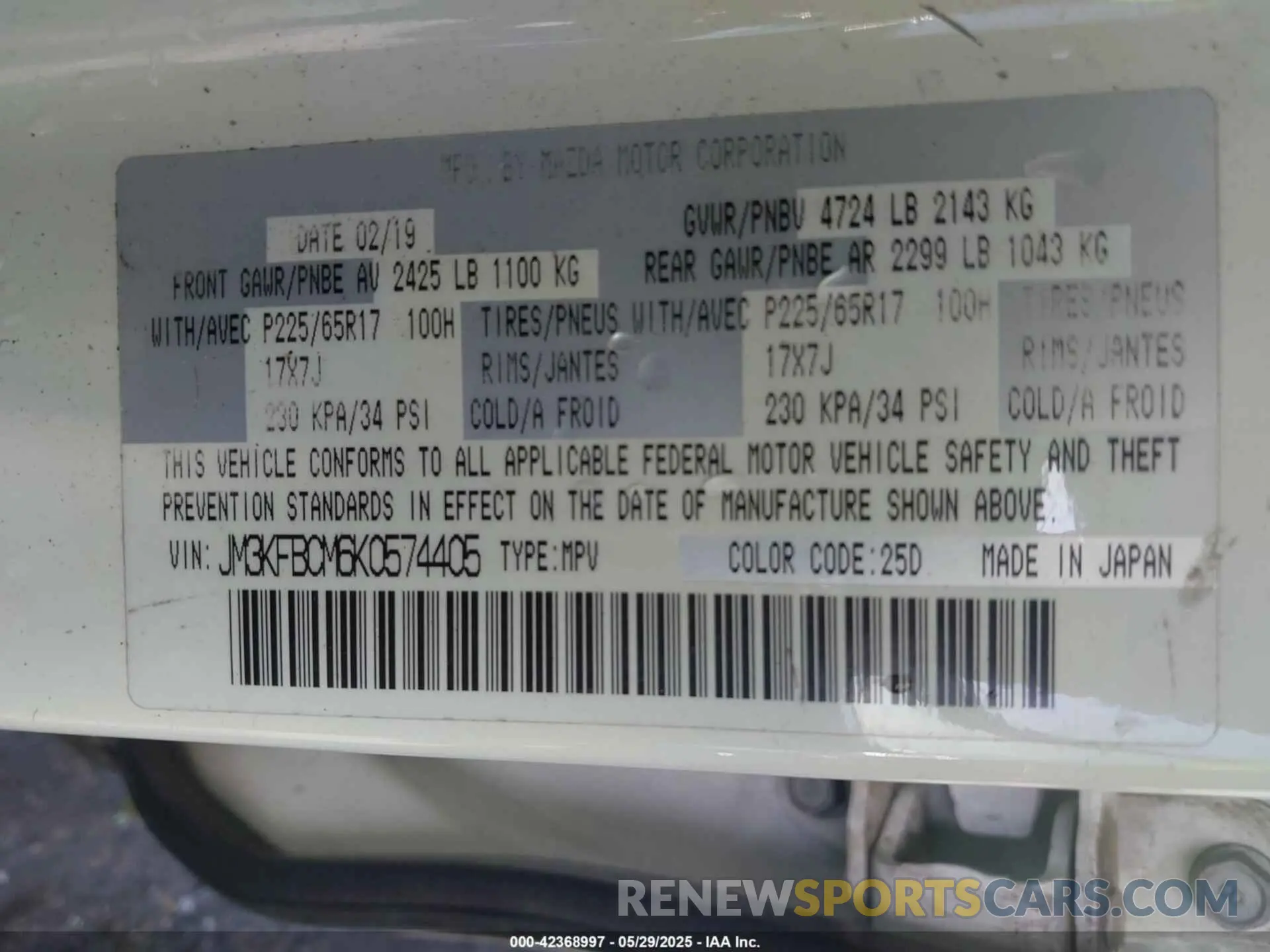 9 Photograph of a damaged car JM3KFBCM6K0574405 MAZDA CX-5 2019