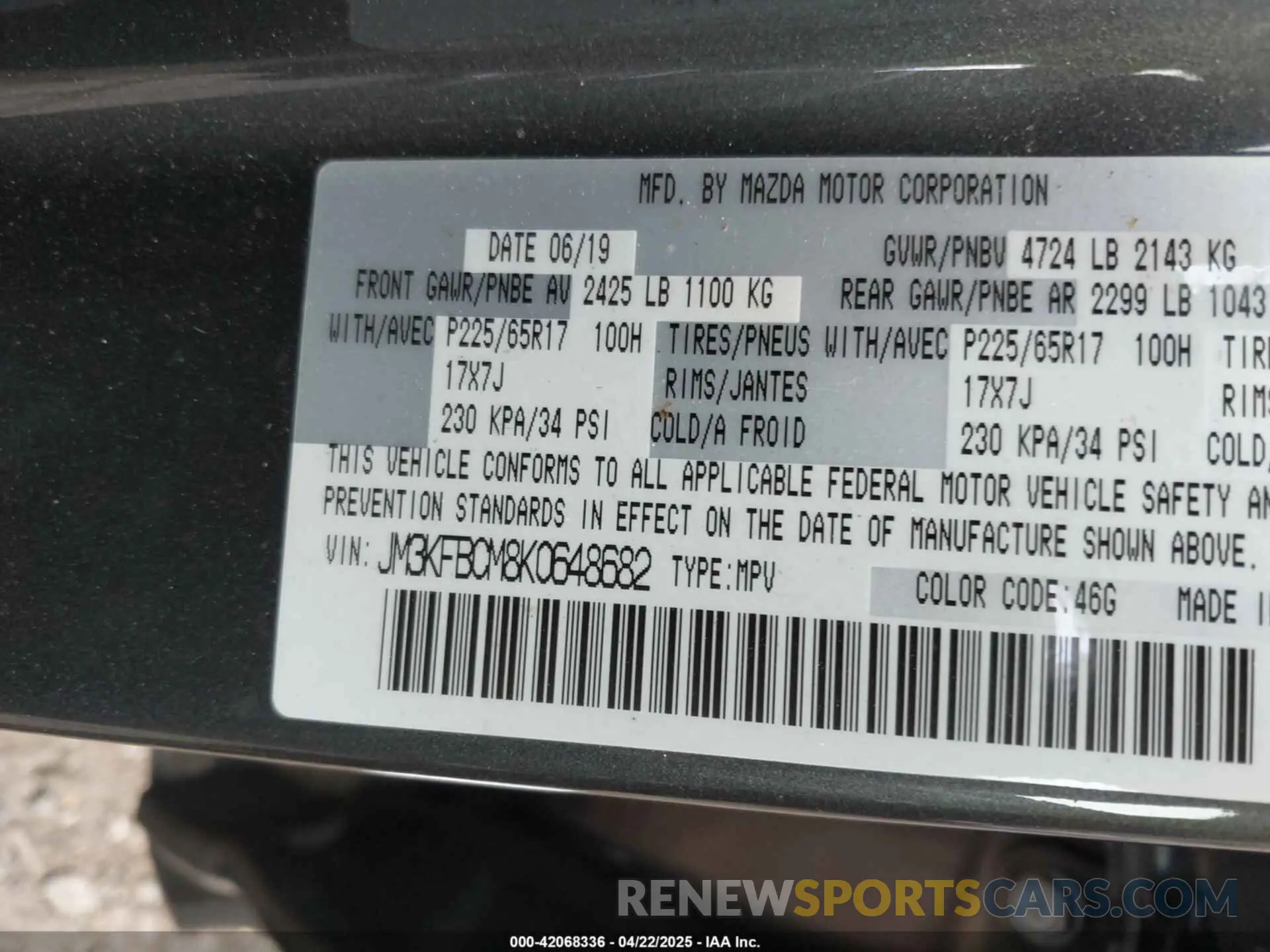 9 Photograph of a damaged car JM3KFBCM8K0648682 MAZDA CX-5 2019