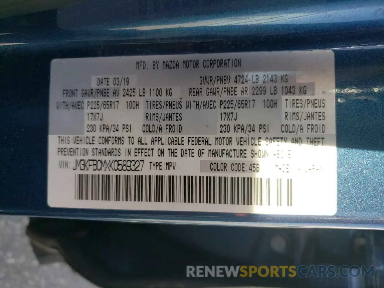 13 Photograph of a damaged car JM3KFBCMXK0589327 MAZDA CX-5 2019