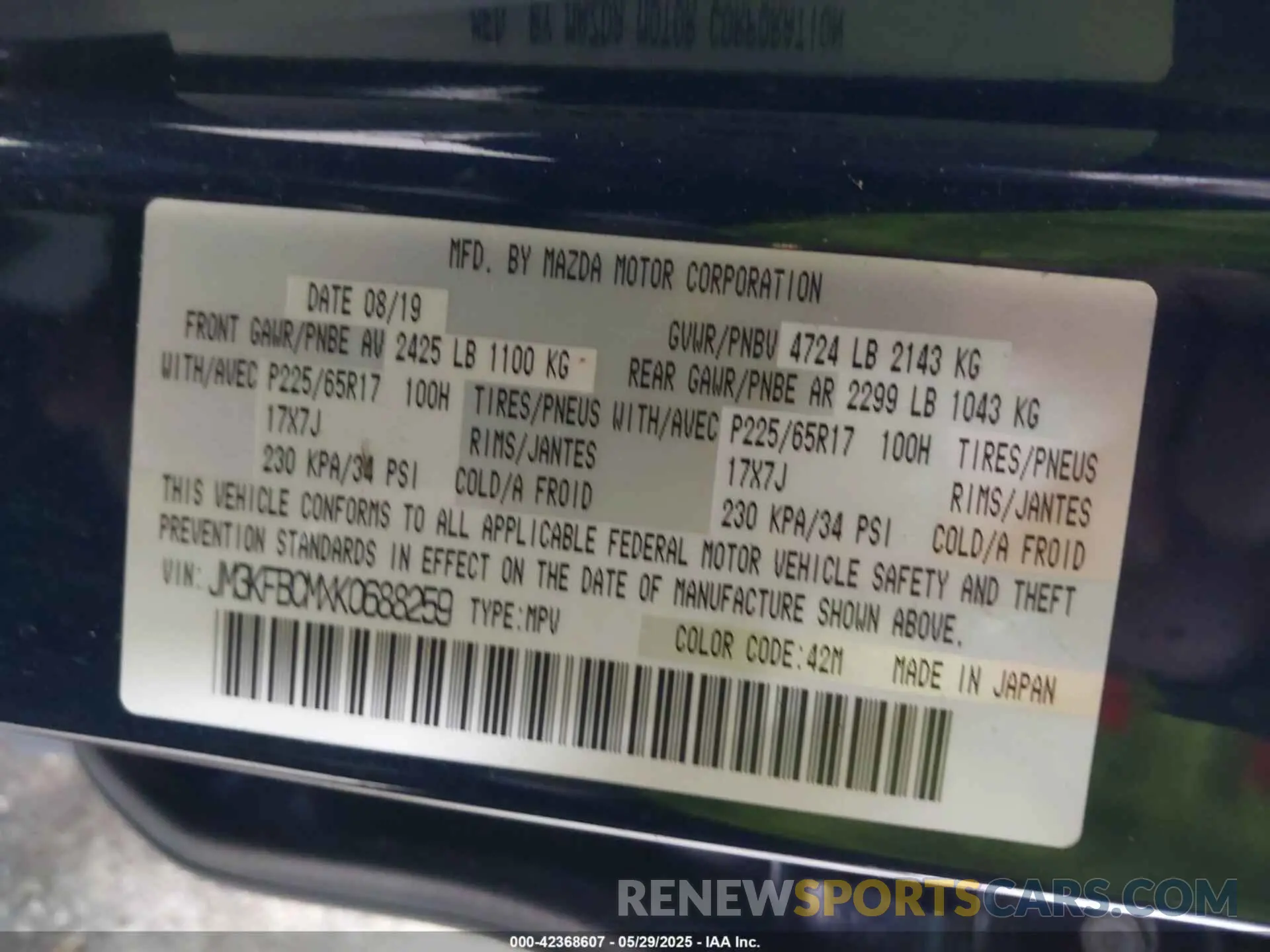 9 Photograph of a damaged car JM3KFBCMXK0688259 MAZDA CX-5 2019