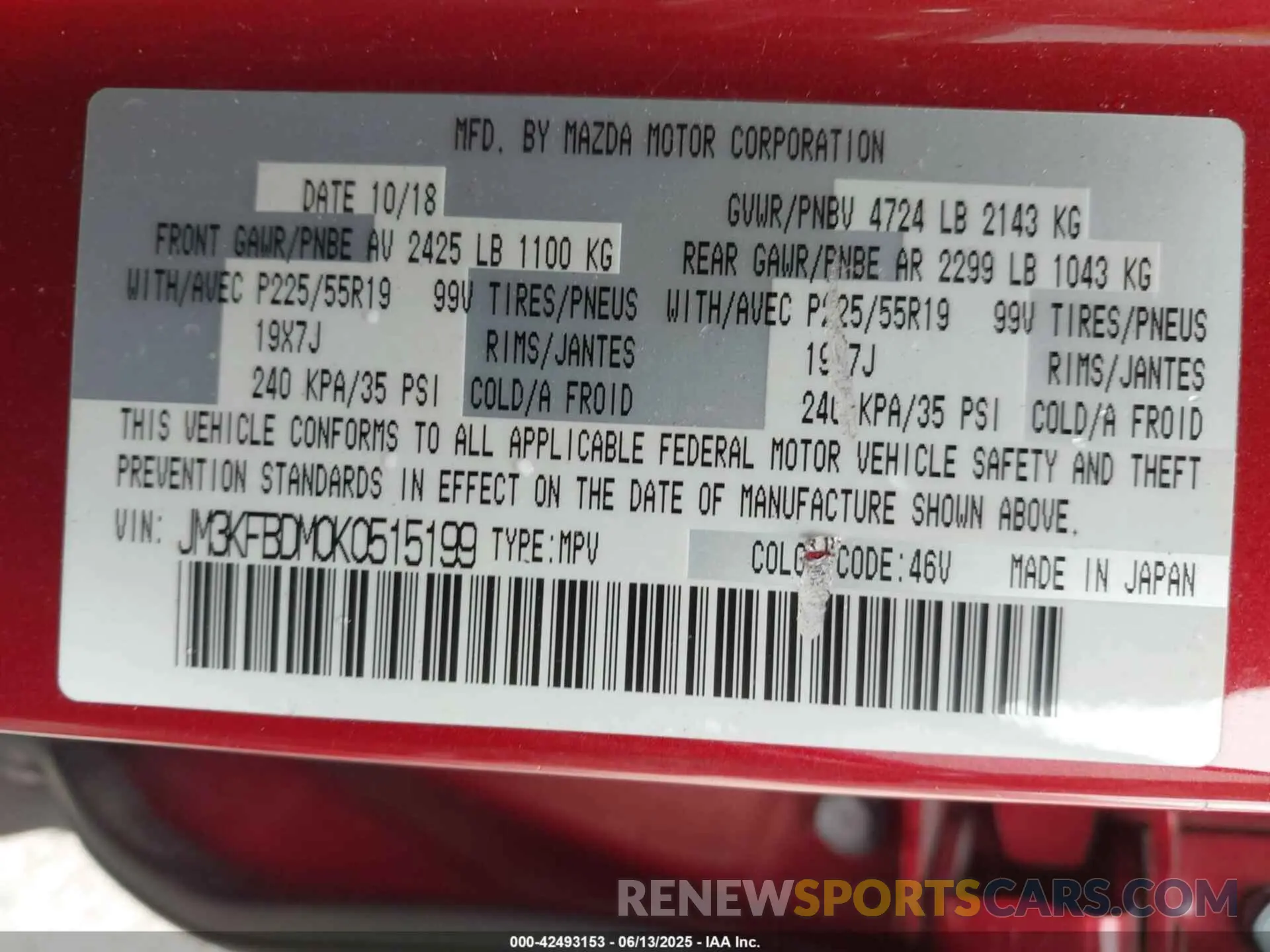 9 Photograph of a damaged car JM3KFBDM0K0515199 MAZDA CX-5 2019