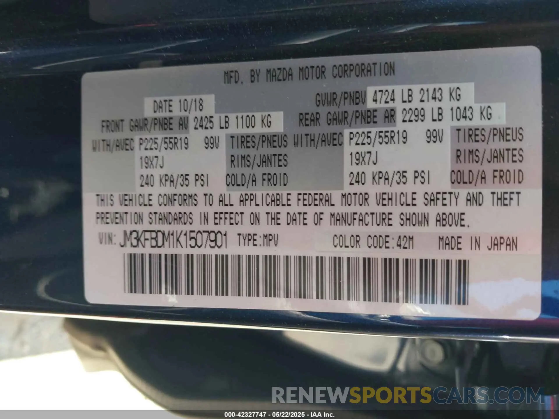 9 Photograph of a damaged car JM3KFBDM1K1507901 MAZDA CX-5 2019