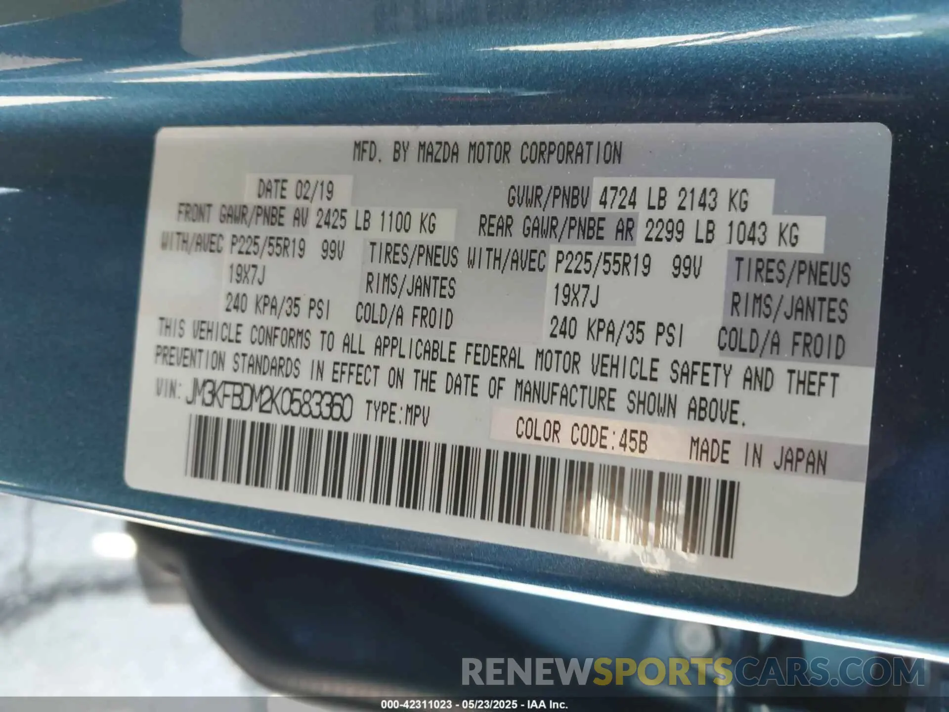 9 Photograph of a damaged car JM3KFBDM2K0583360 MAZDA CX-5 2019