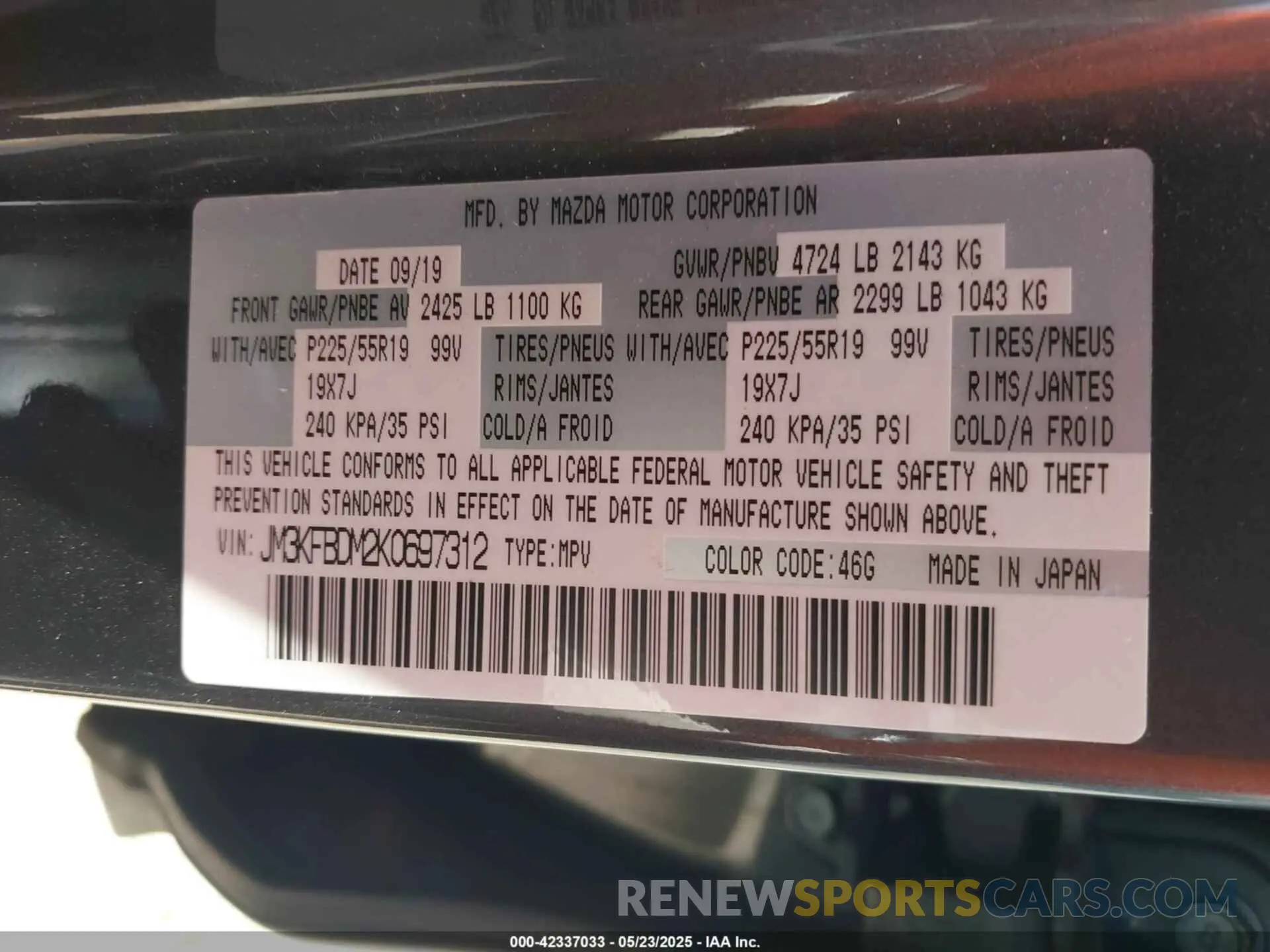 9 Photograph of a damaged car JM3KFBDM2K0697312 MAZDA CX-5 2019