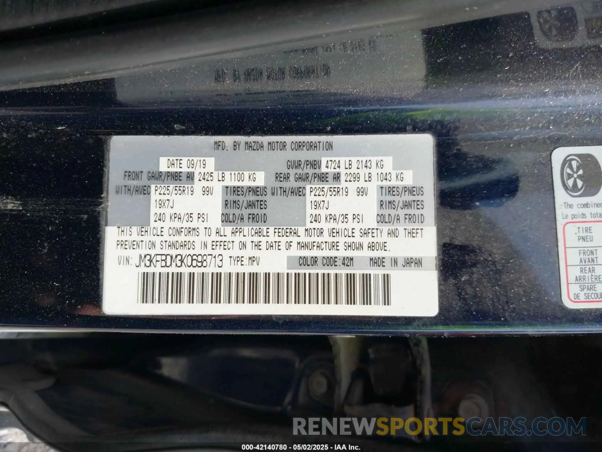 9 Photograph of a damaged car JM3KFBDM3K0698713 MAZDA CX-5 2019
