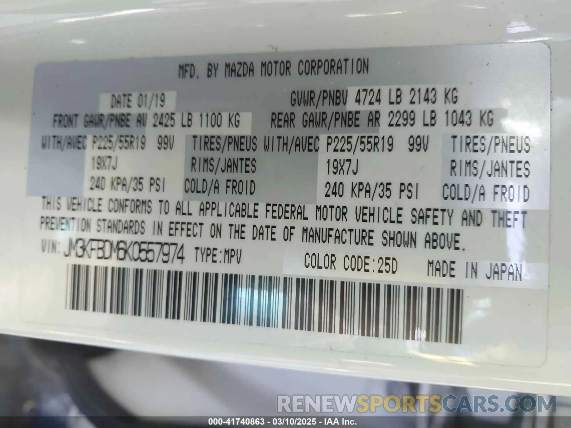 9 Photograph of a damaged car JM3KFBDM6K0557974 MAZDA CX-5 2019