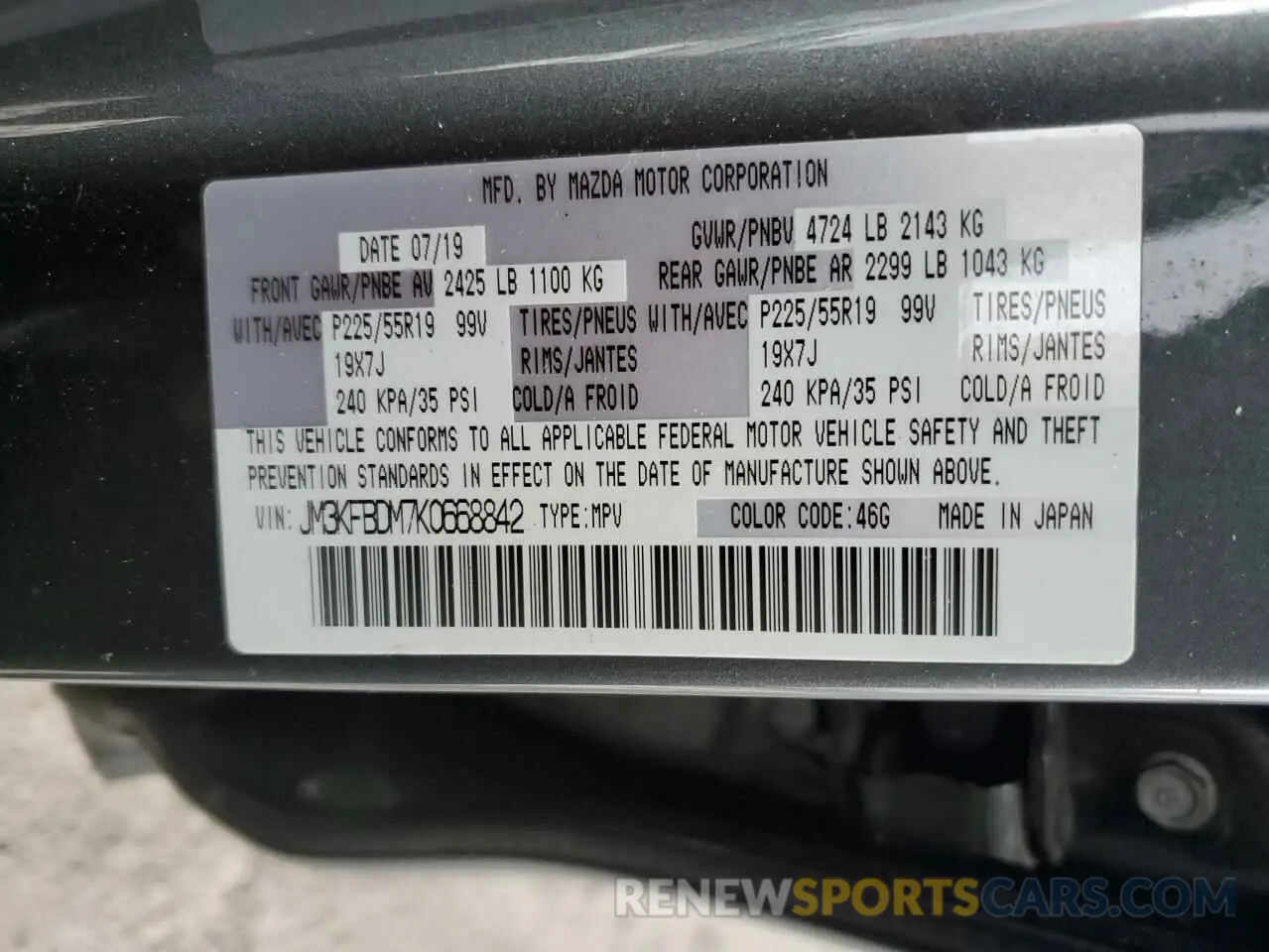 14 Photograph of a damaged car JM3KFBDM7K0668842 MAZDA CX-5 2019