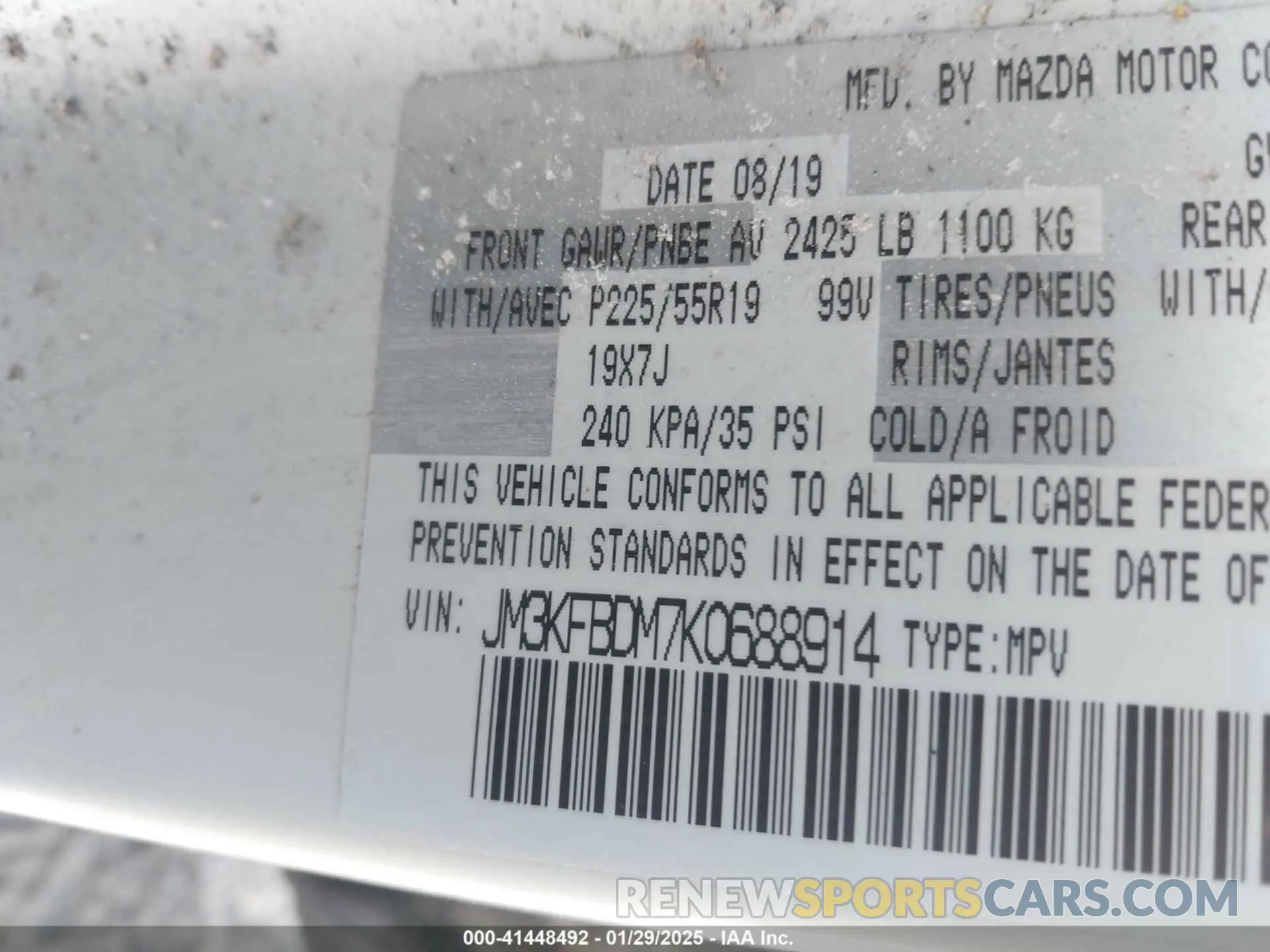 9 Photograph of a damaged car JM3KFBDM7K0688914 MAZDA CX-5 2019