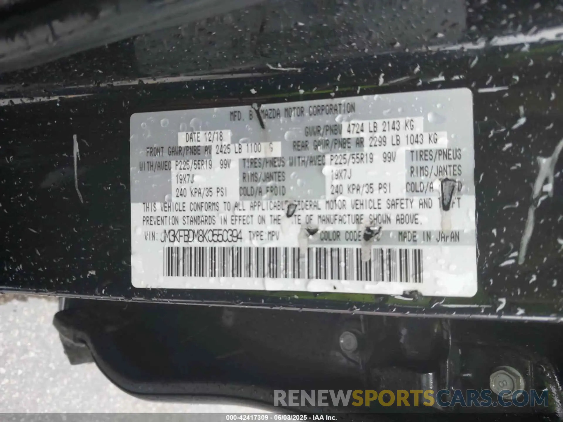 9 Photograph of a damaged car JM3KFBDM8K0550394 MAZDA CX-5 2019