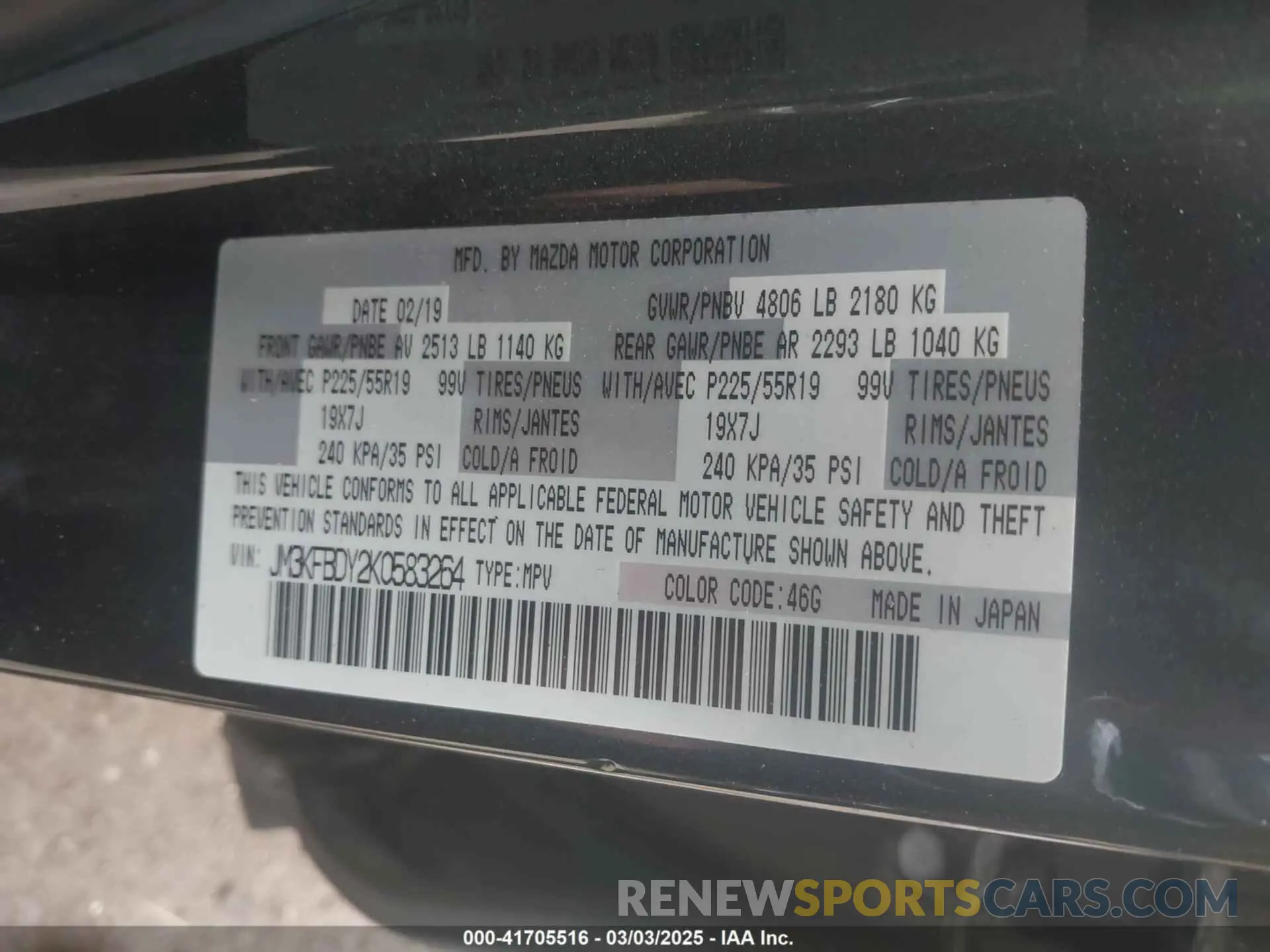 9 Photograph of a damaged car JM3KFBDY2K0583264 MAZDA CX-5 2019